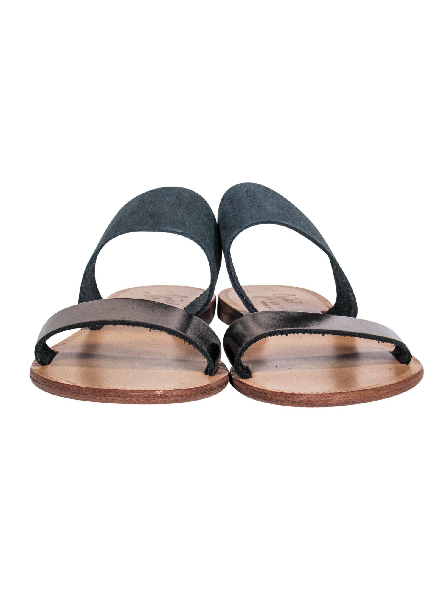 Joie's Stunning Two-Strap Slide Sandals in Pewter Leather & Suede, Size 6
