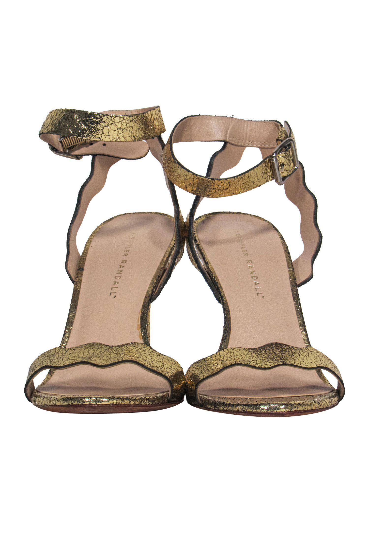 Loeffler Randall Gold Crackled Leather Squiggly Strap Pumps - Size 8: Glam Up Your Look!