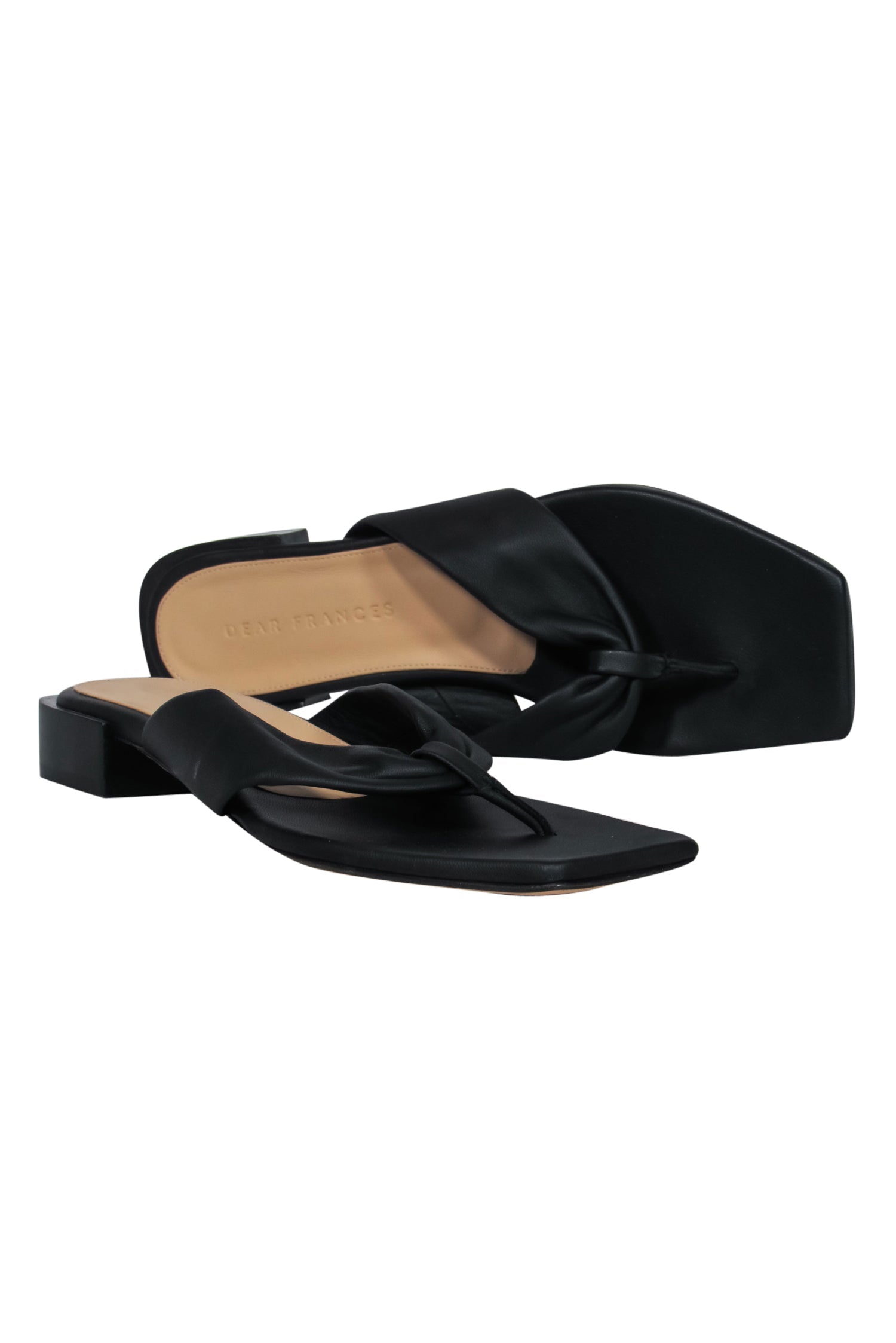Dear Frances - Stylish Black Leather Square Toe Thong Sandals in Size 8
