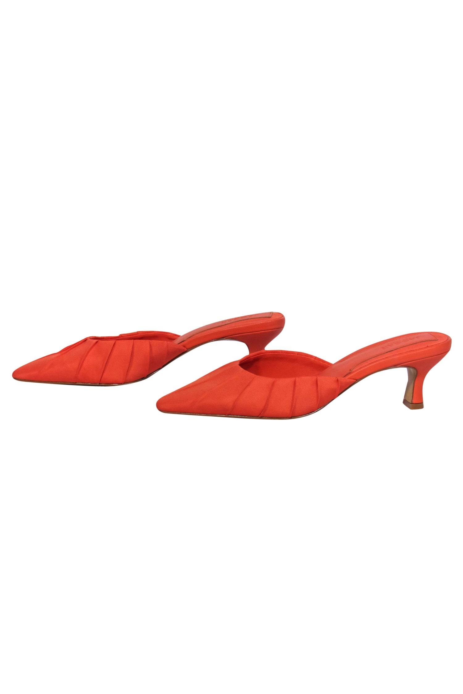 Jaggar the Label's Stunning Bright Orange Pointed Toe Kitten Heel Mules - Size 7