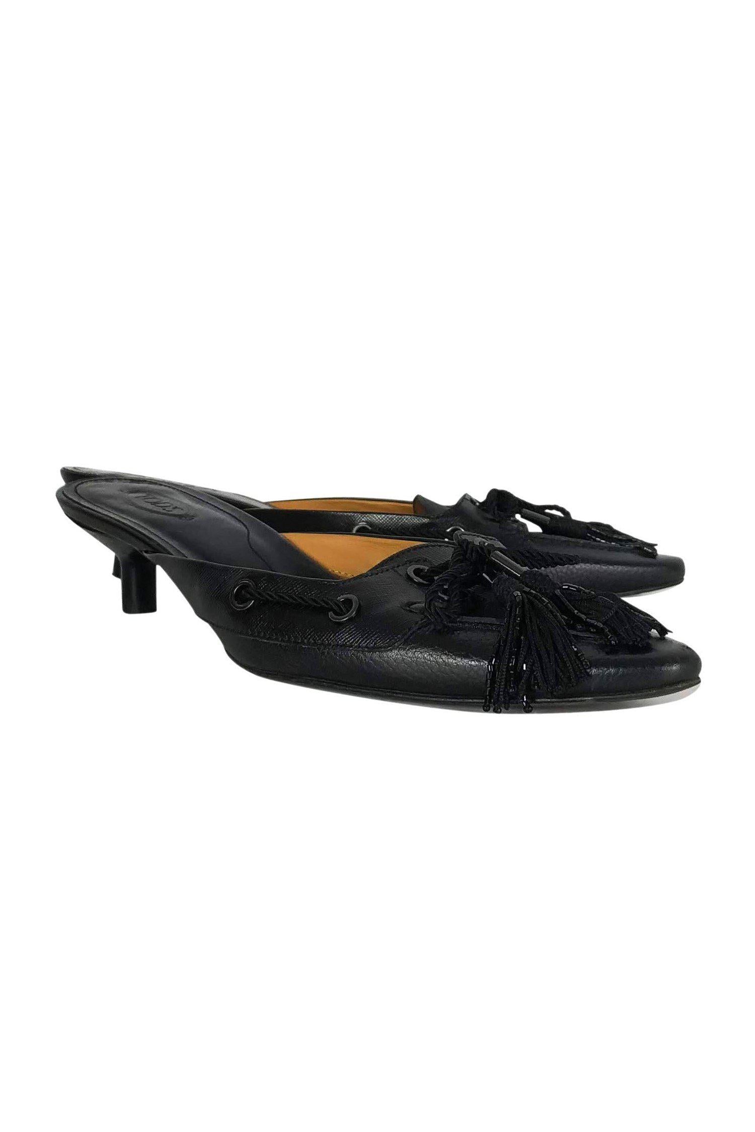 Tod's Stylish Black Pointed Loafer Mules - Size 10! Grab Yours Now!
