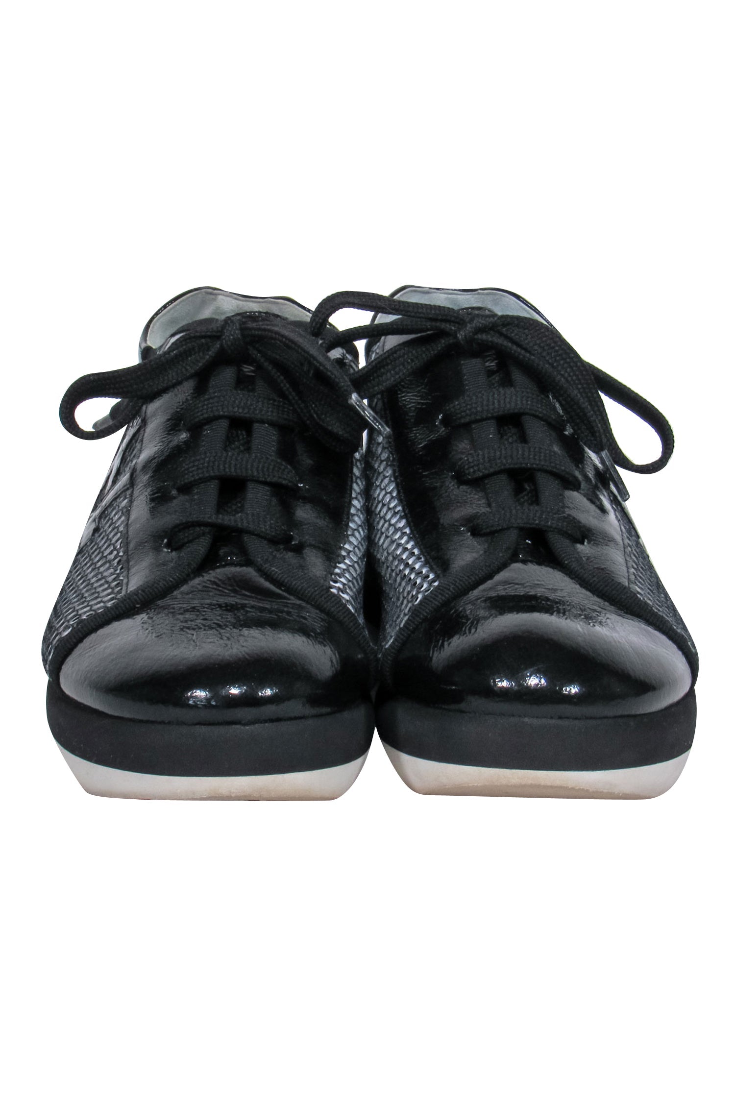 Thierry Rabotin's Stunning Black Patent Leather & Mesh Lace - Up Platform Sneakers in Size 7.5