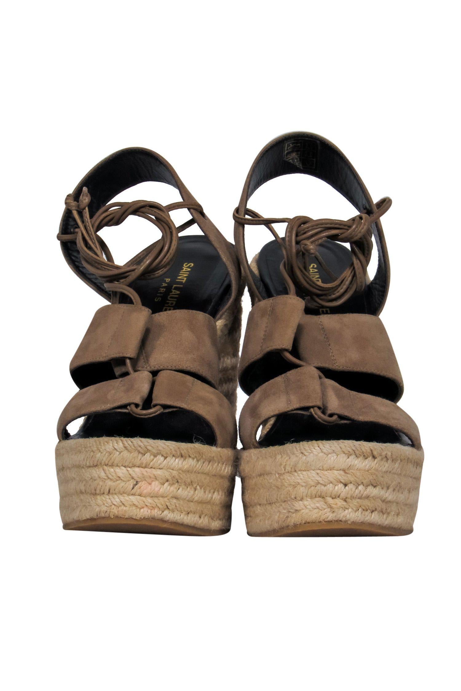 Saint Laurent Beige Suede Woven Platform Wedges - Size 9.5