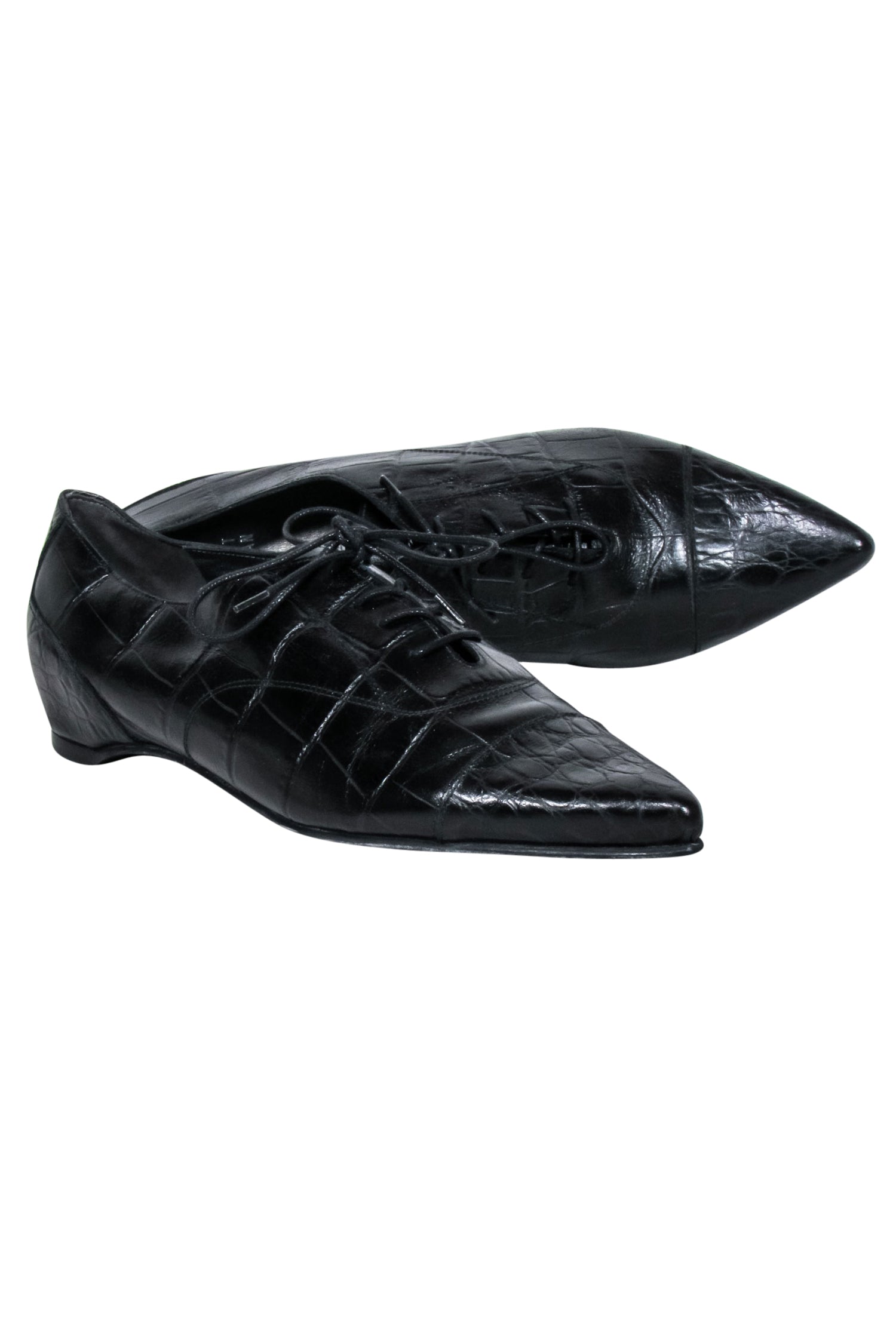 Stuart Weitzman Black Croc-Embossed Leather Flats - Size 8, A Must-Have!