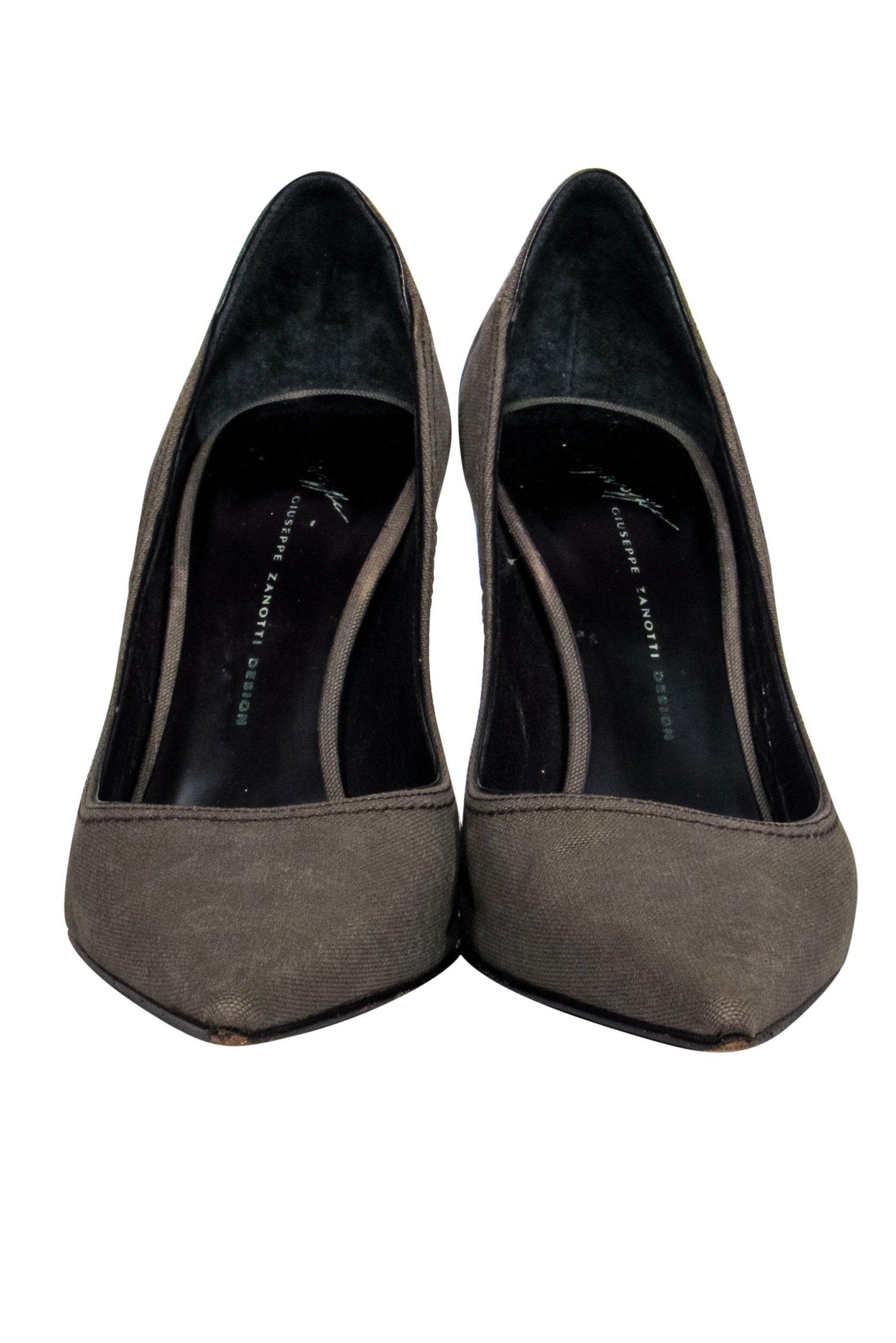Giuseppe Zanotti Olive Green Pointed Toe Jeweled Heel Pumps - Size 7.5
