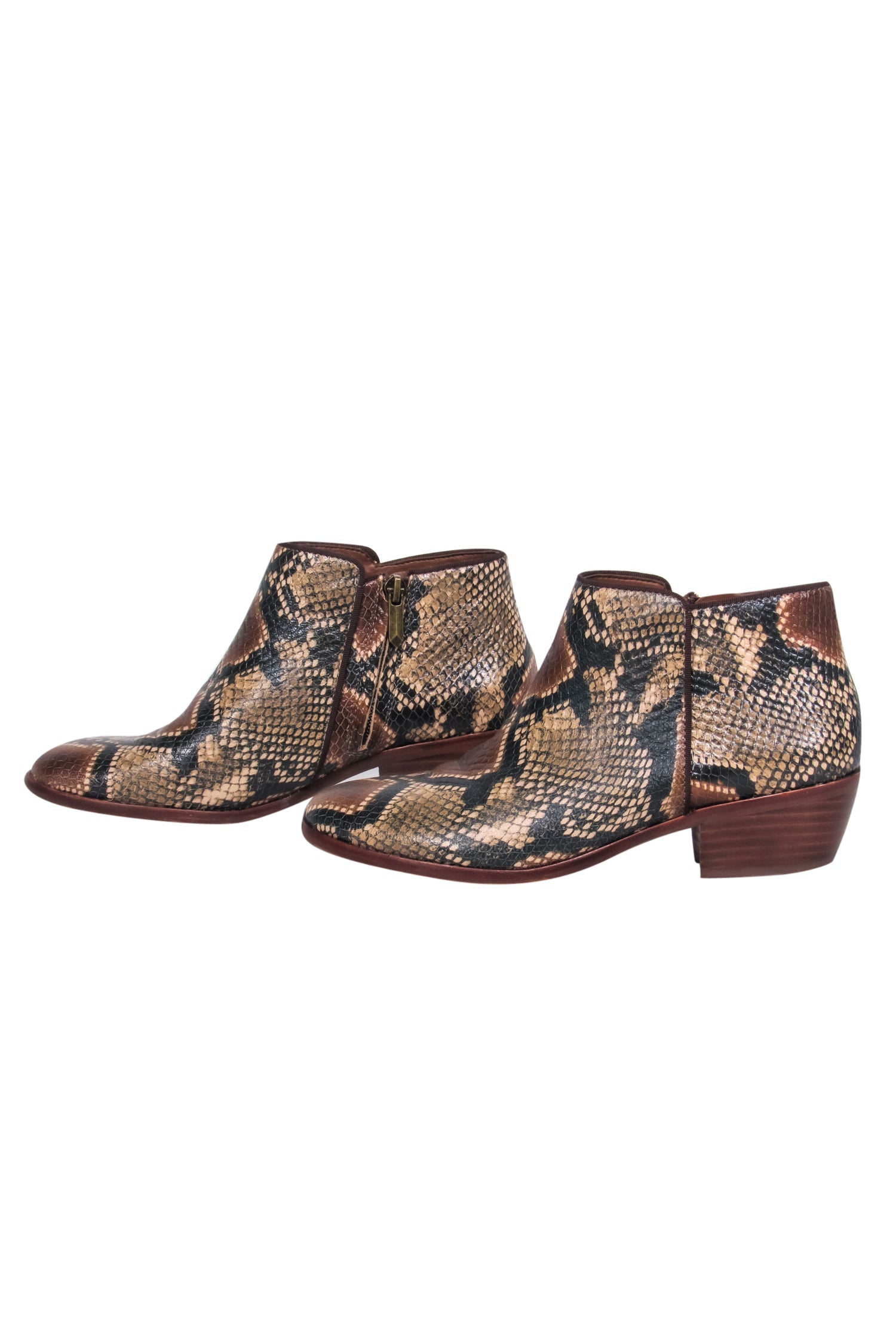 Sam Edelman Snake Print Leather Ankle Booties - Brown, Black & Tan, Size 6