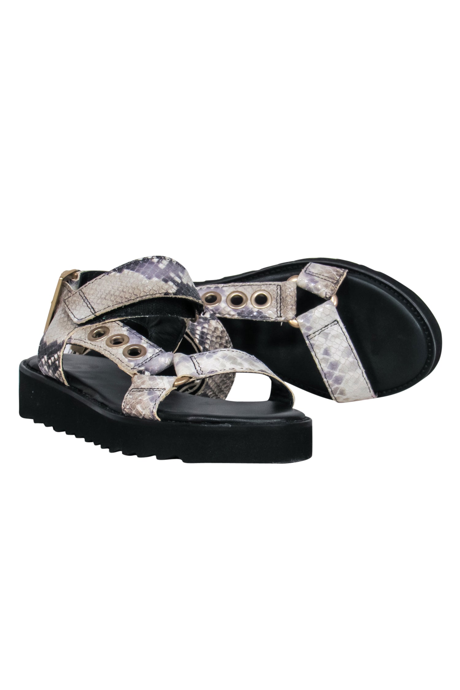 All Saints' Groovy Beige Faux Snakeskin Rhianne Strappy Platform Sandals - Size 8