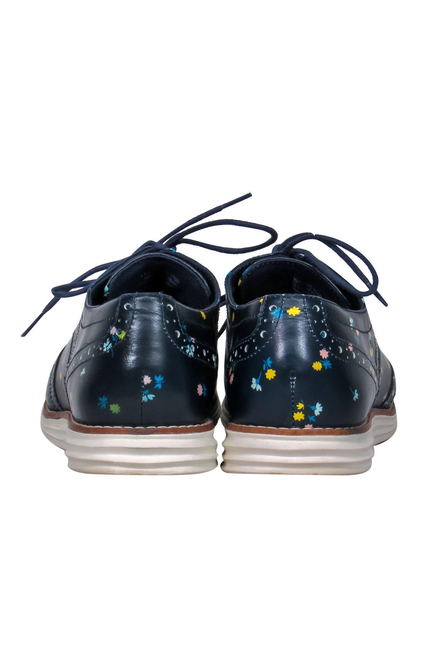 Cole Haan Navy Floral Print Lace - Up Loafers in Size 7.5: A Spring Office Essential!