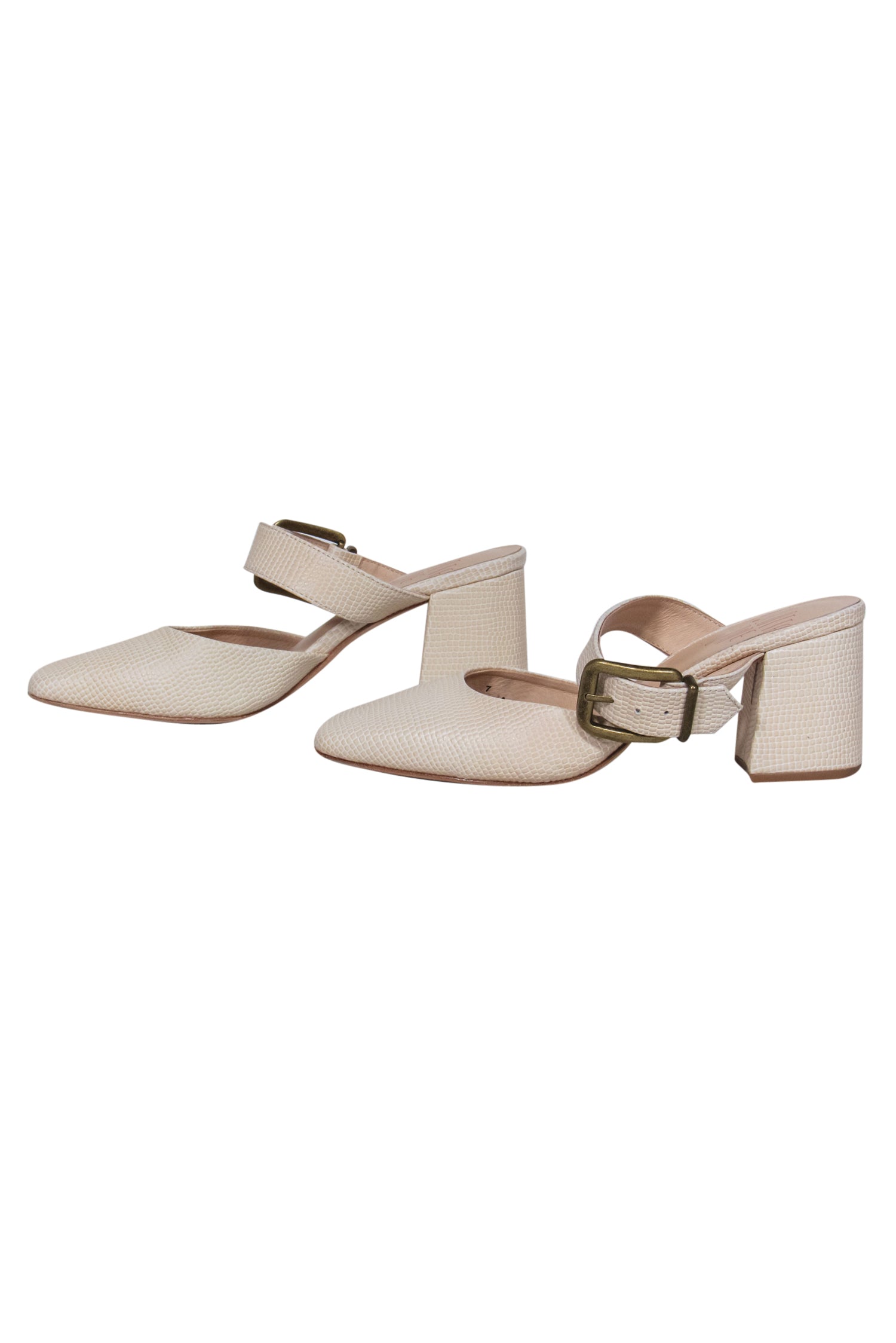 Charlotte Stone Cream Embossed Square Toe Buckle Heels - Size 7: Glam Up Your Day!