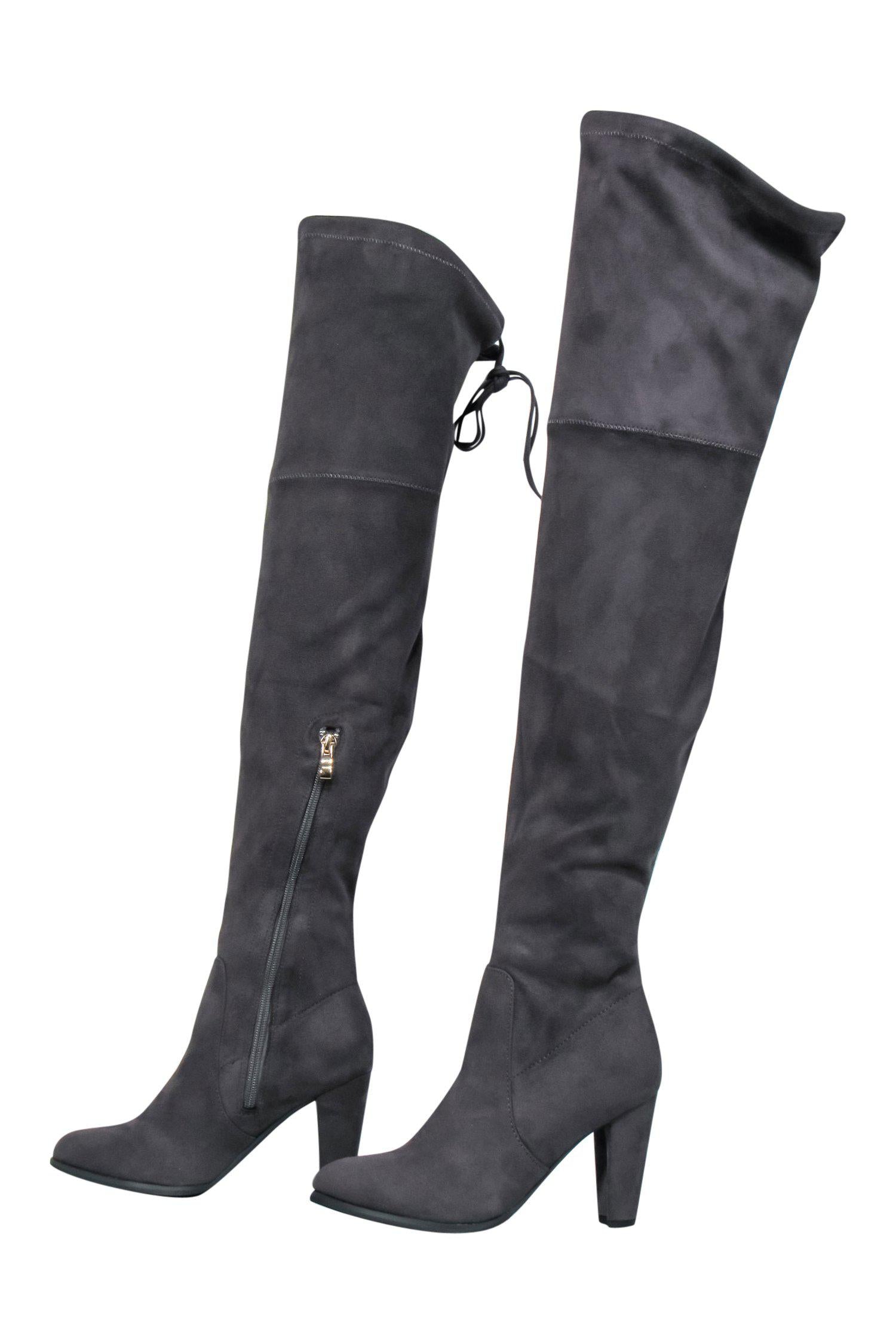 Catherine Malandrino Dark Grey Faux Suede Over-the-Knee Heeled Boots - Size 6