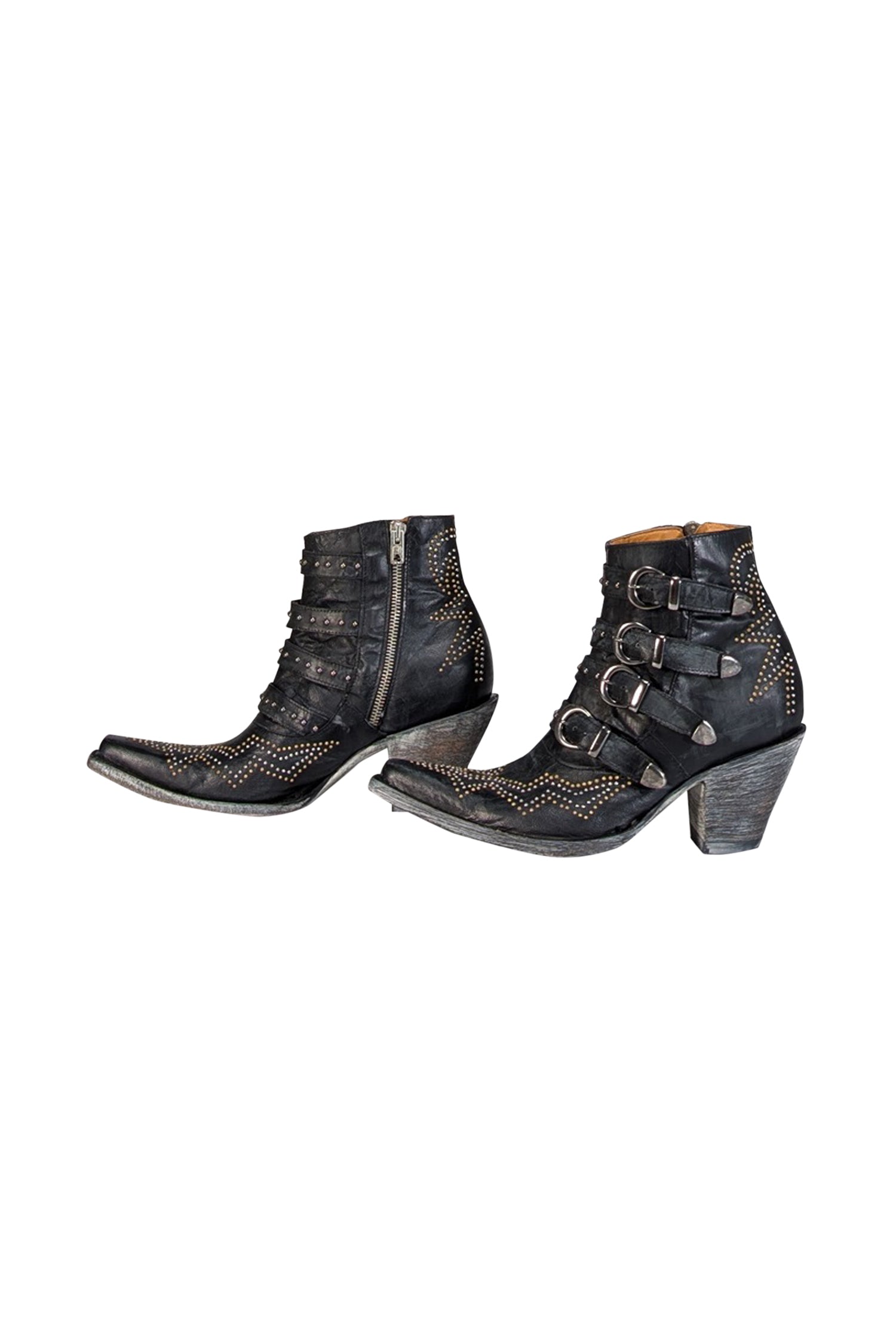 Old Gringo Black Leather Studded Buckle Short Boots - Size 6.5