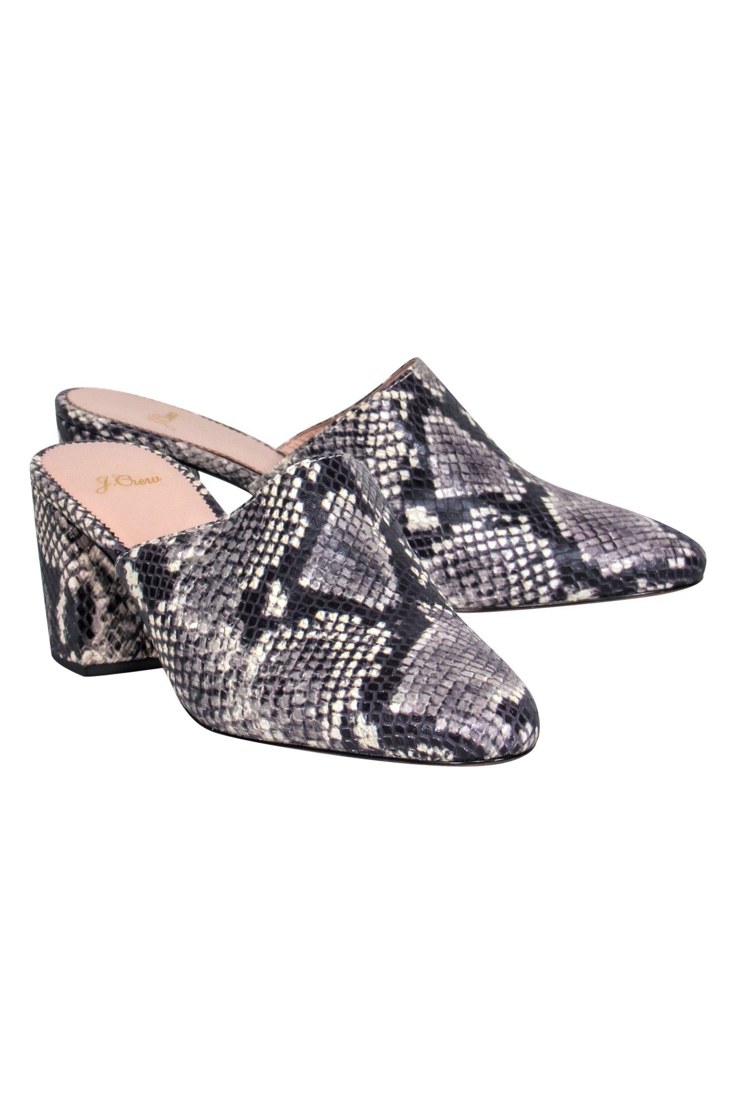 J.Crew Grey Snakeskin Print Mule Pumps - Size 10: A Fashion Statement!