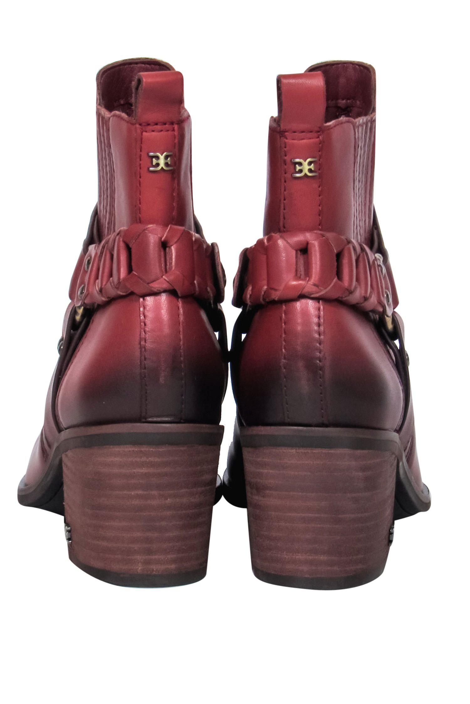 Sam Edelman's Gorgeous Burgundy Leather Ankle Booties with Buckle Design - Size 6.5