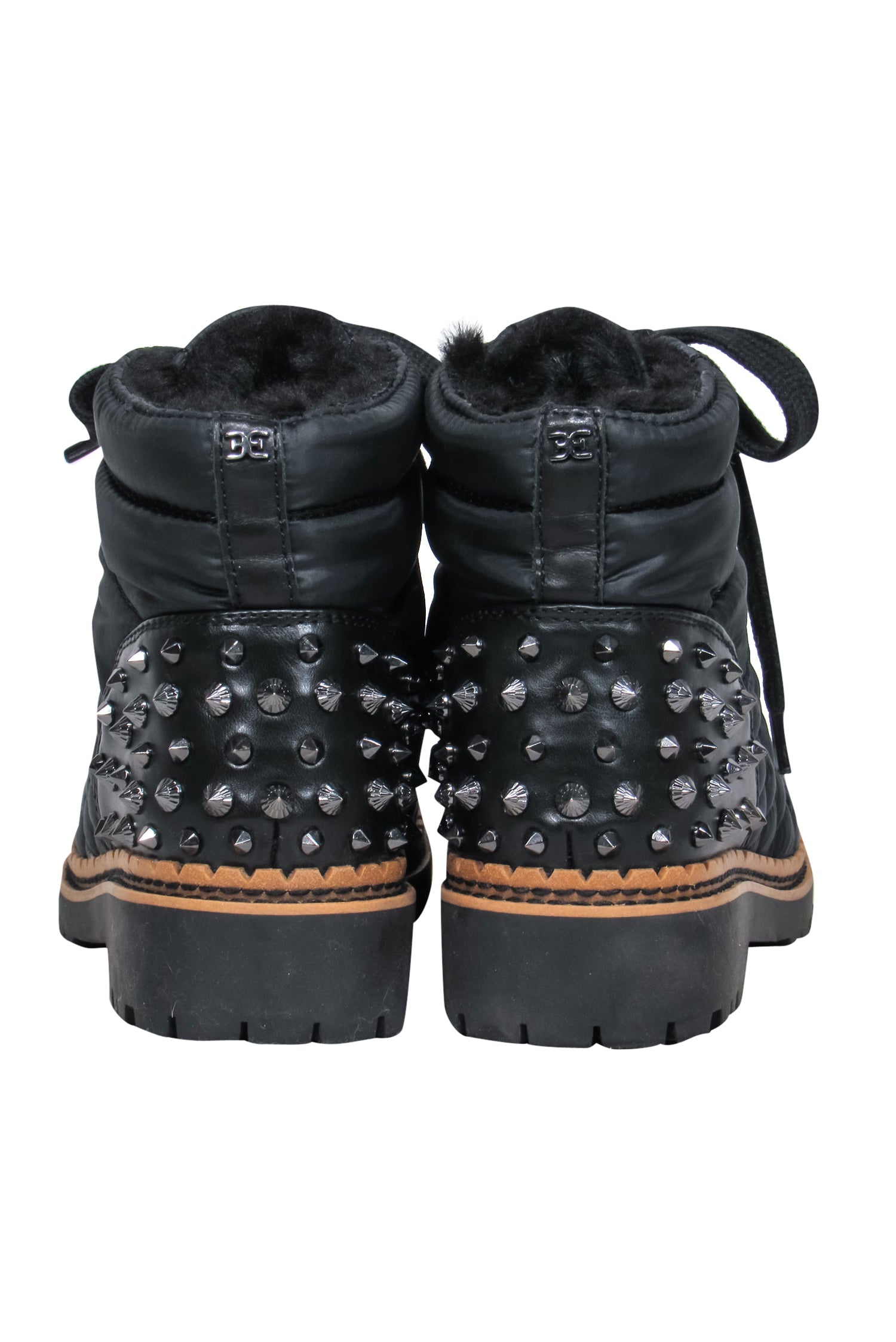 Sam Edelman's Edgy Black Lace - Up Spiked Puffer Booties, Size 6
