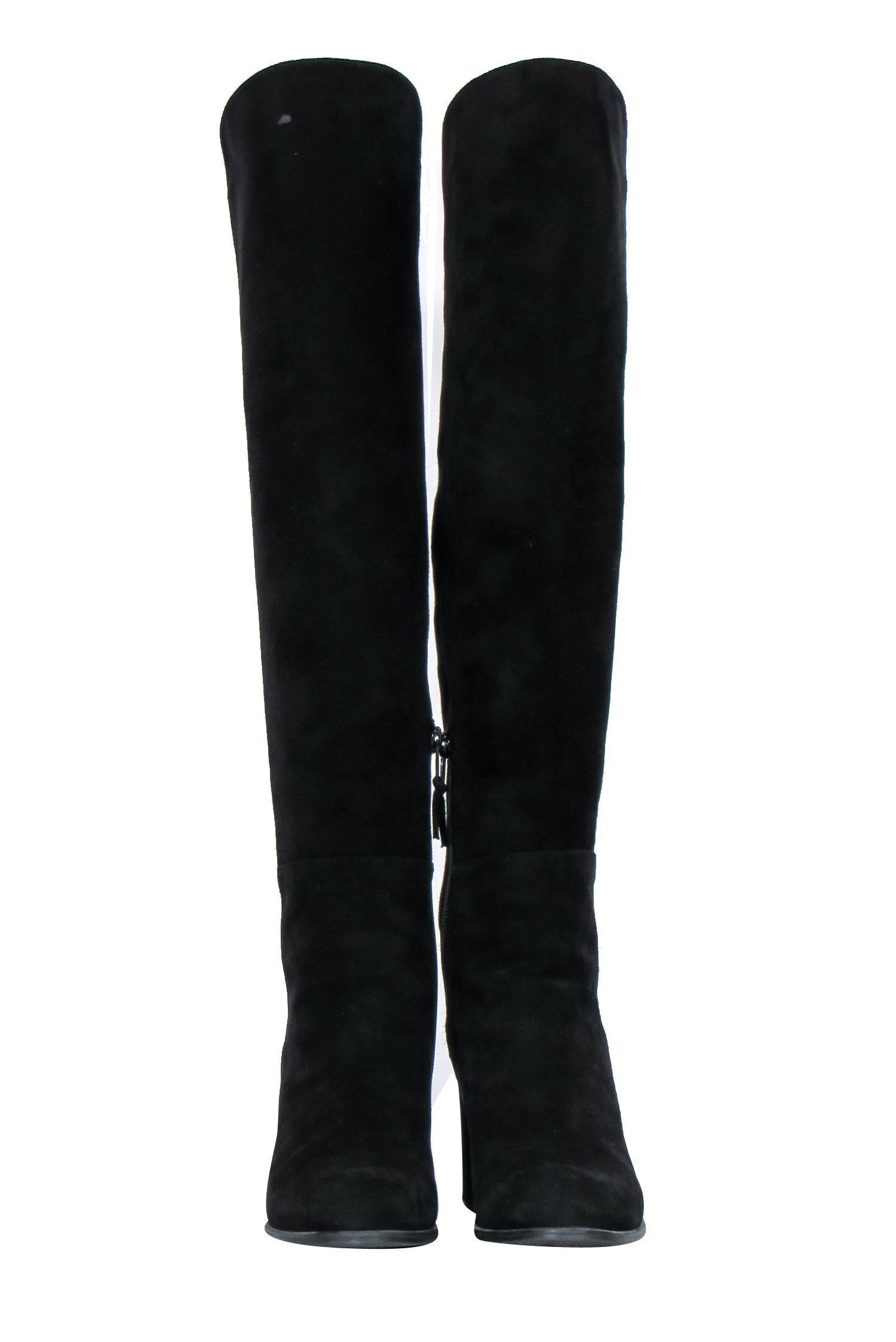 Stuart Weitzman's Gorgeous Black Suede Knee - High Heeled Boots, Size 6.5