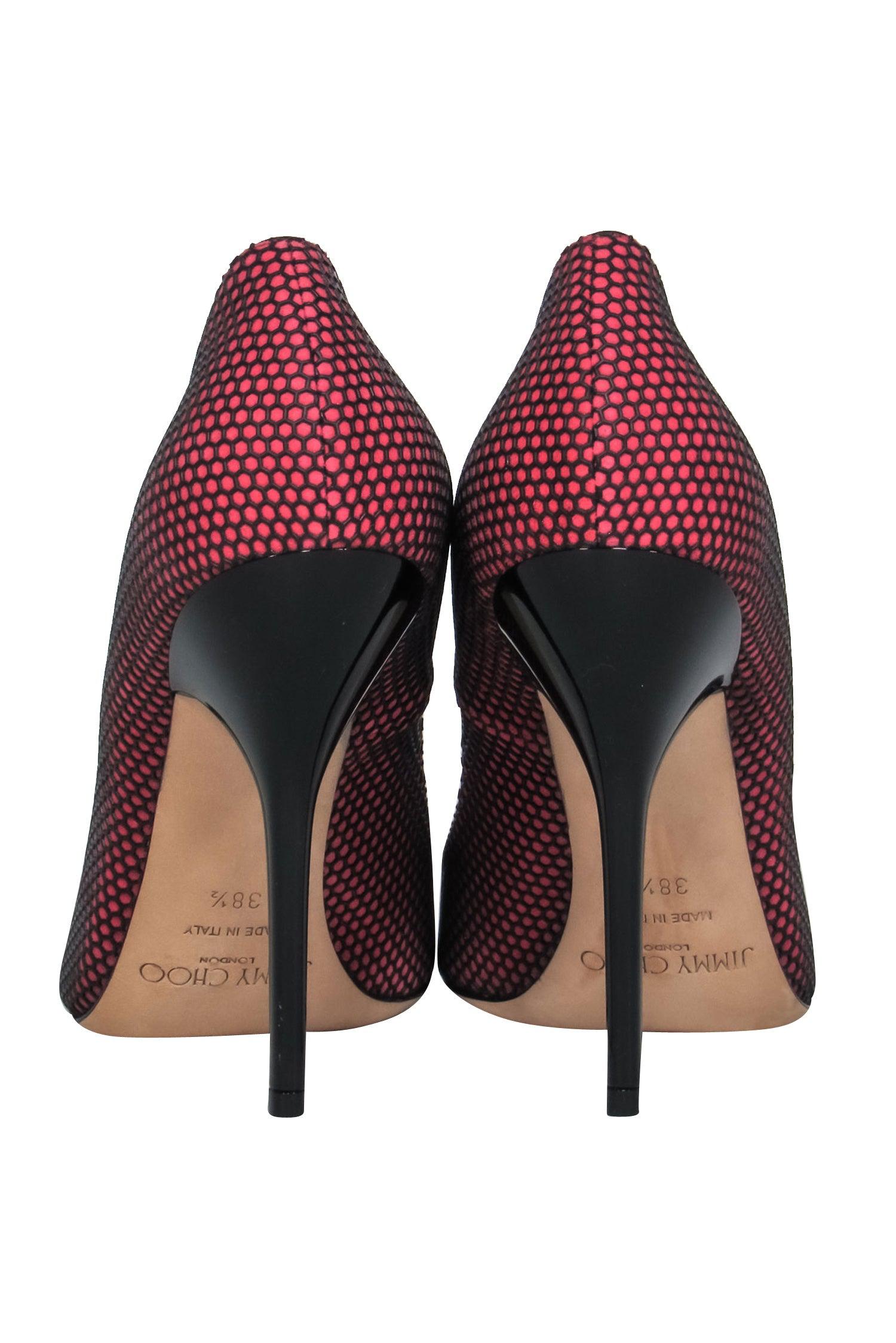 Jimmy Choo Pink Suede & Black Rubber Honeycomb Stiletto Pumps - Size 8.5: A Must-Have Fashion Statement!