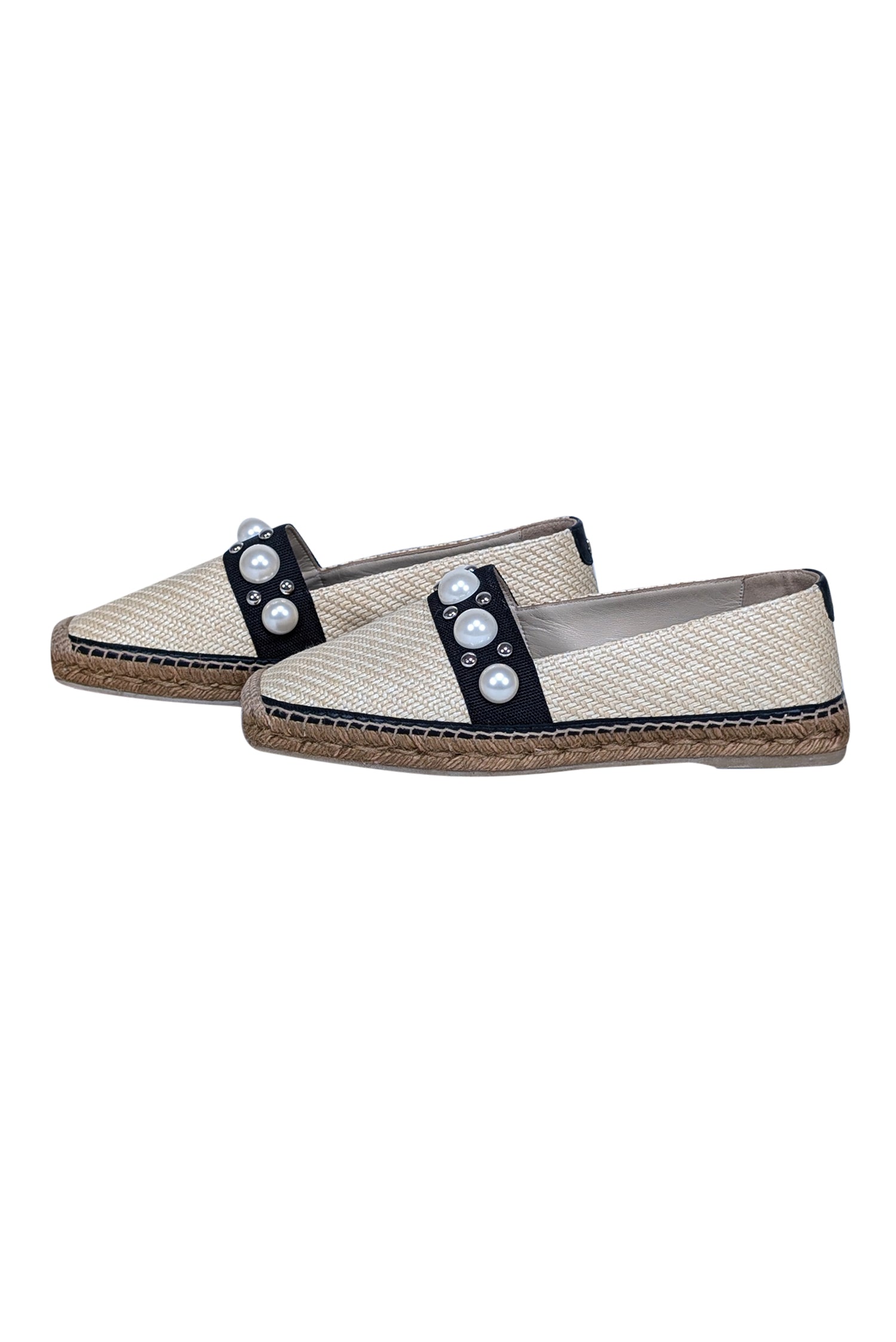 Jimmy Choo - Stunning Beige Raffia & Pearl Trim Loafers in Size 11