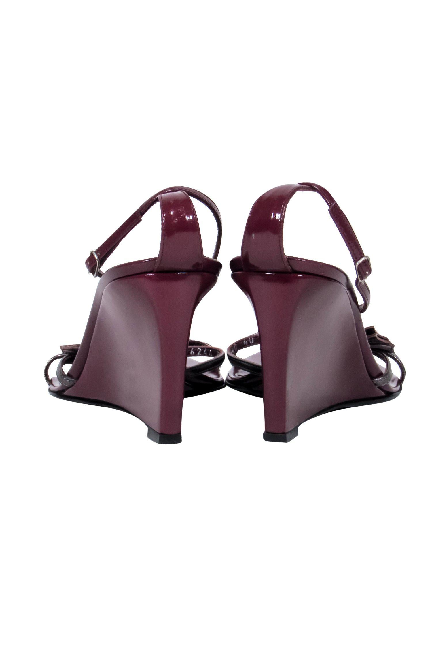 Sergio Rossi Plum Patent Leather Strappy Butterfly Wedges - Size 10: Irresistible Style!