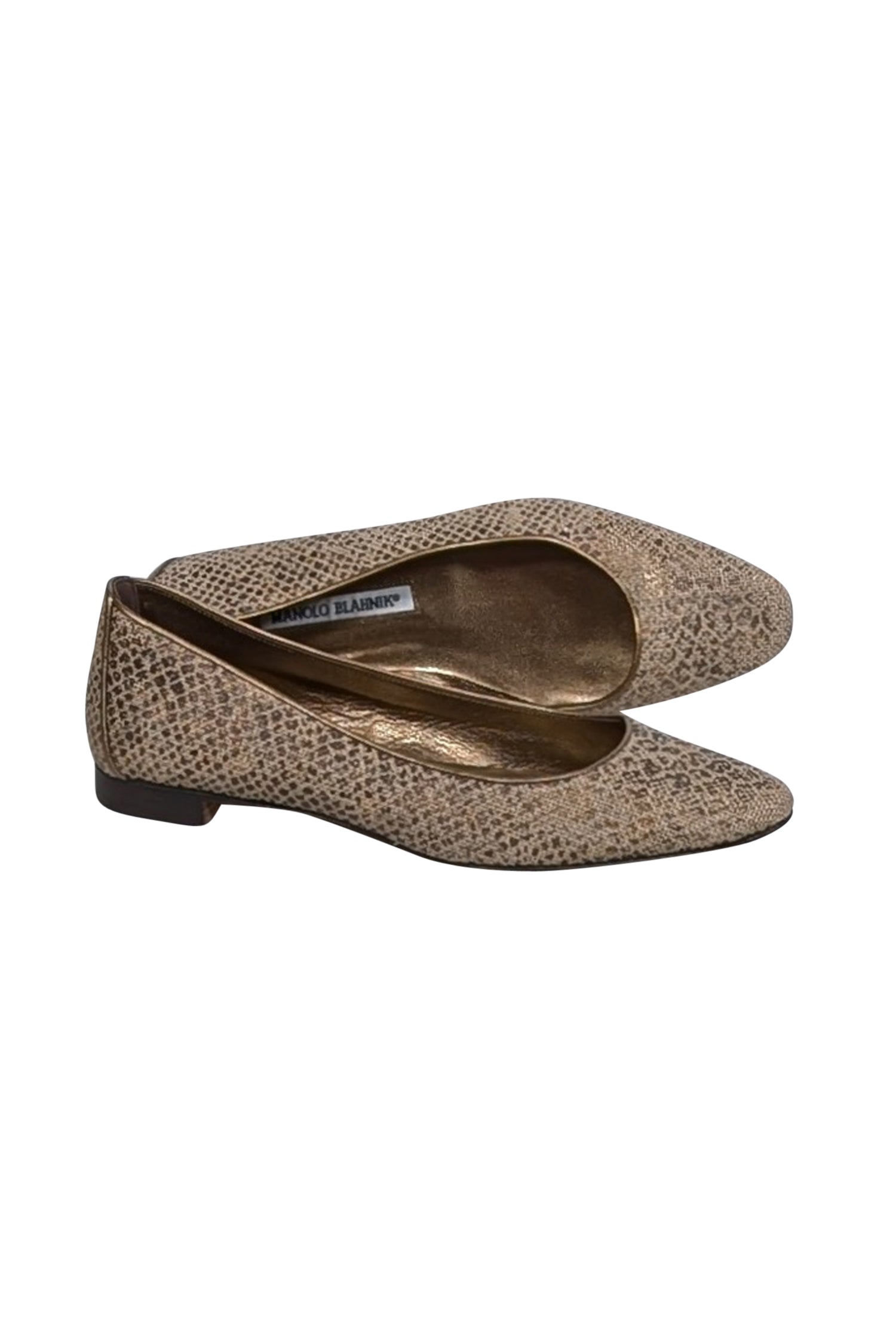 Manolo Blahnik - Exquisite Beige & Bronze Animal Print Flats, Size 8.5