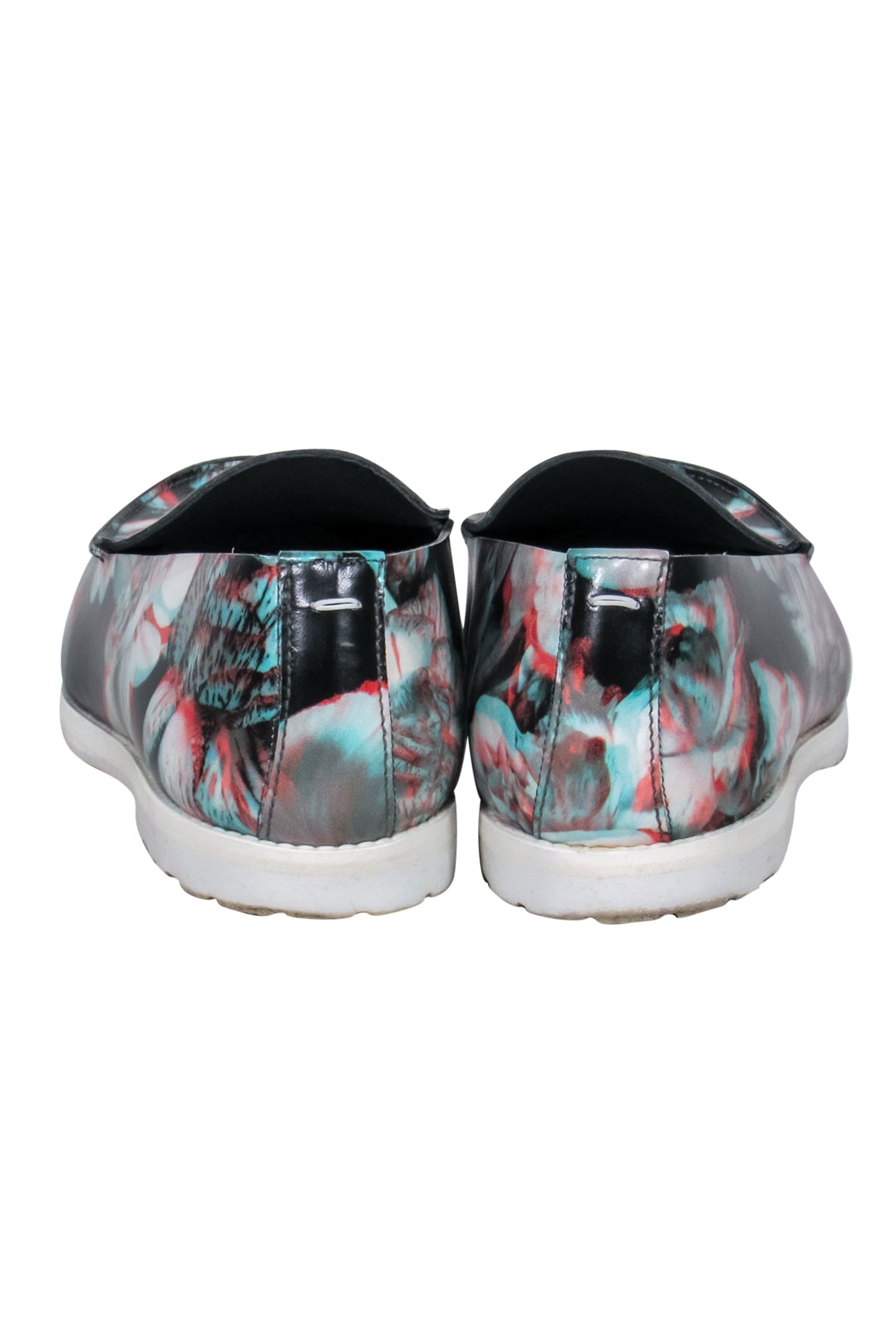 Maison Martin Margiela - Stunning Black & Multicolored 3D Floral Print Loafers in Size 10