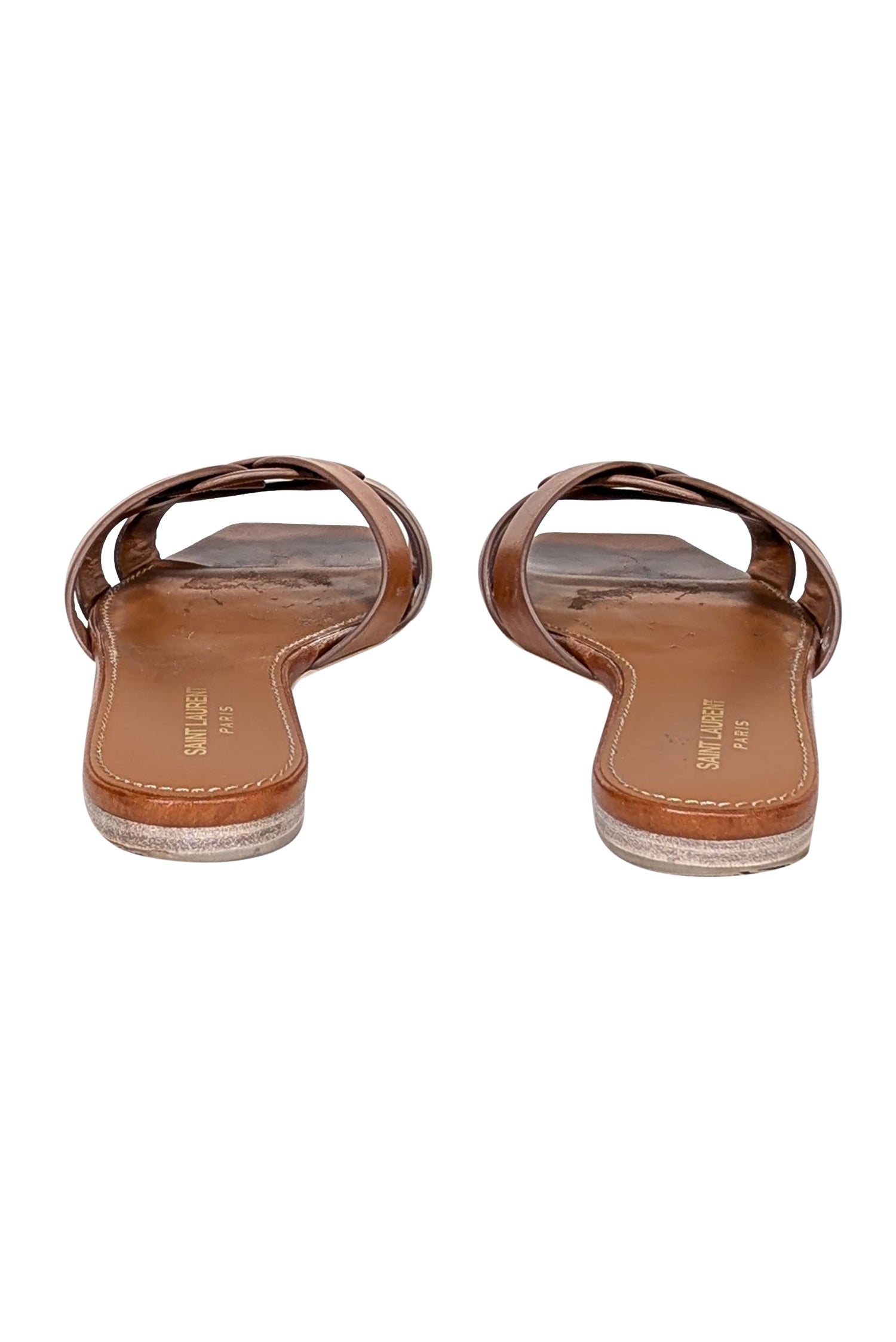 Yves Saint Laurent Tan Tribute Woven Leather Slides - Size 8.5: Elevate Your Summer Style!