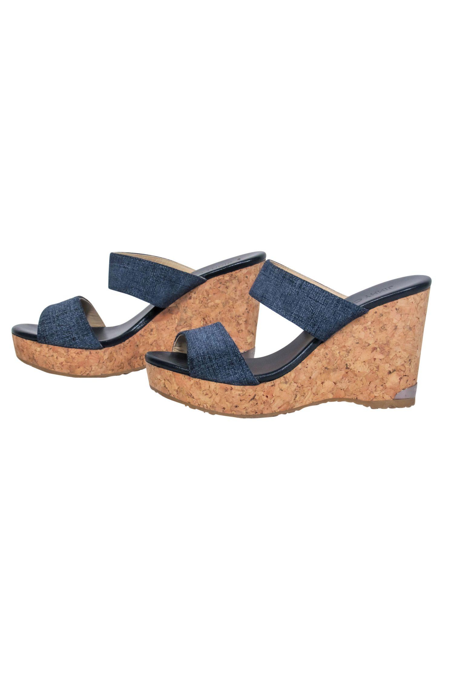 Jimmy Choo - Stunning Denim Strappy Cork Wedges in Size 8
