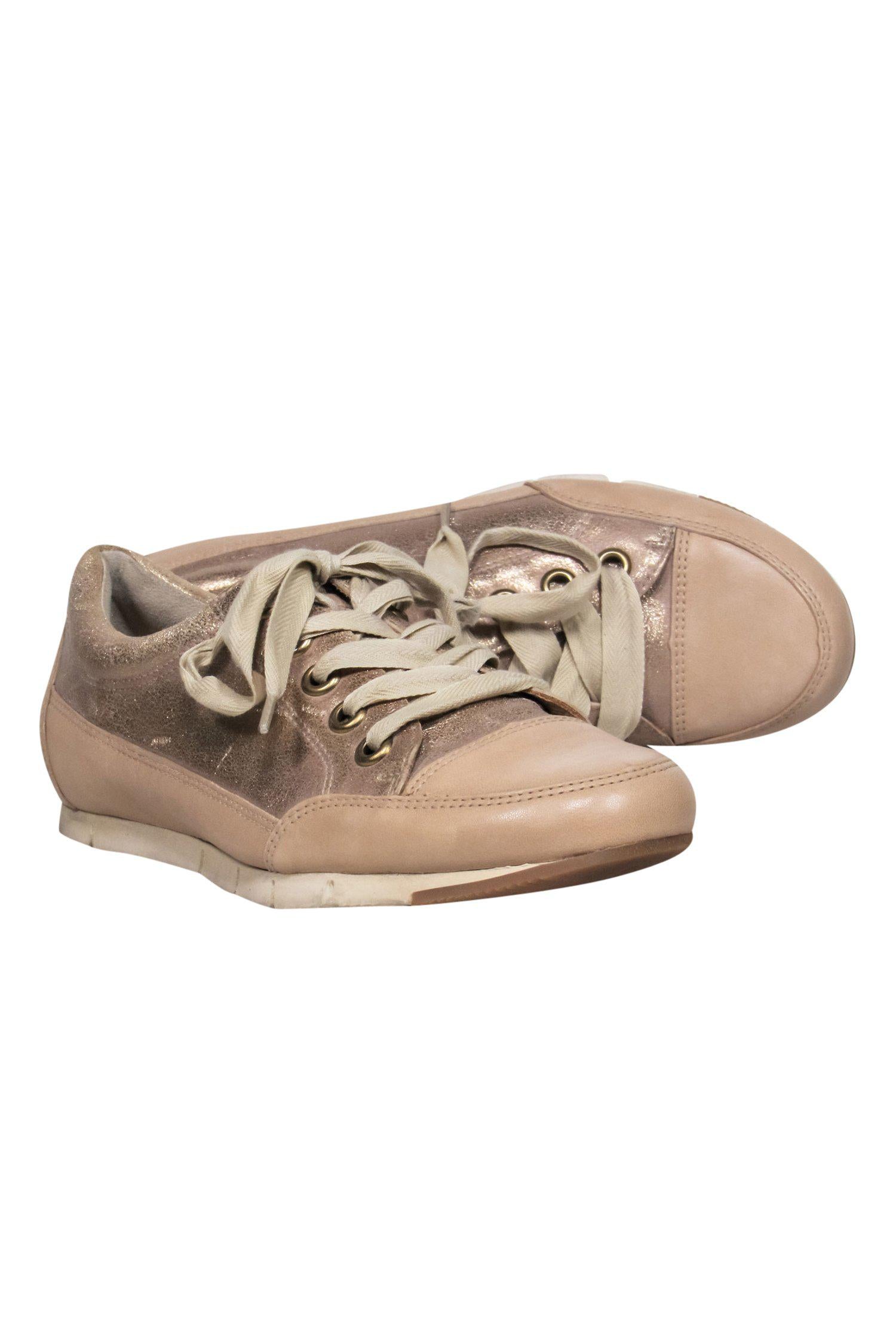 Paul Green Beige Metallic Lace - Up Sneakers for Fashion - Forward Size 7 Lovers