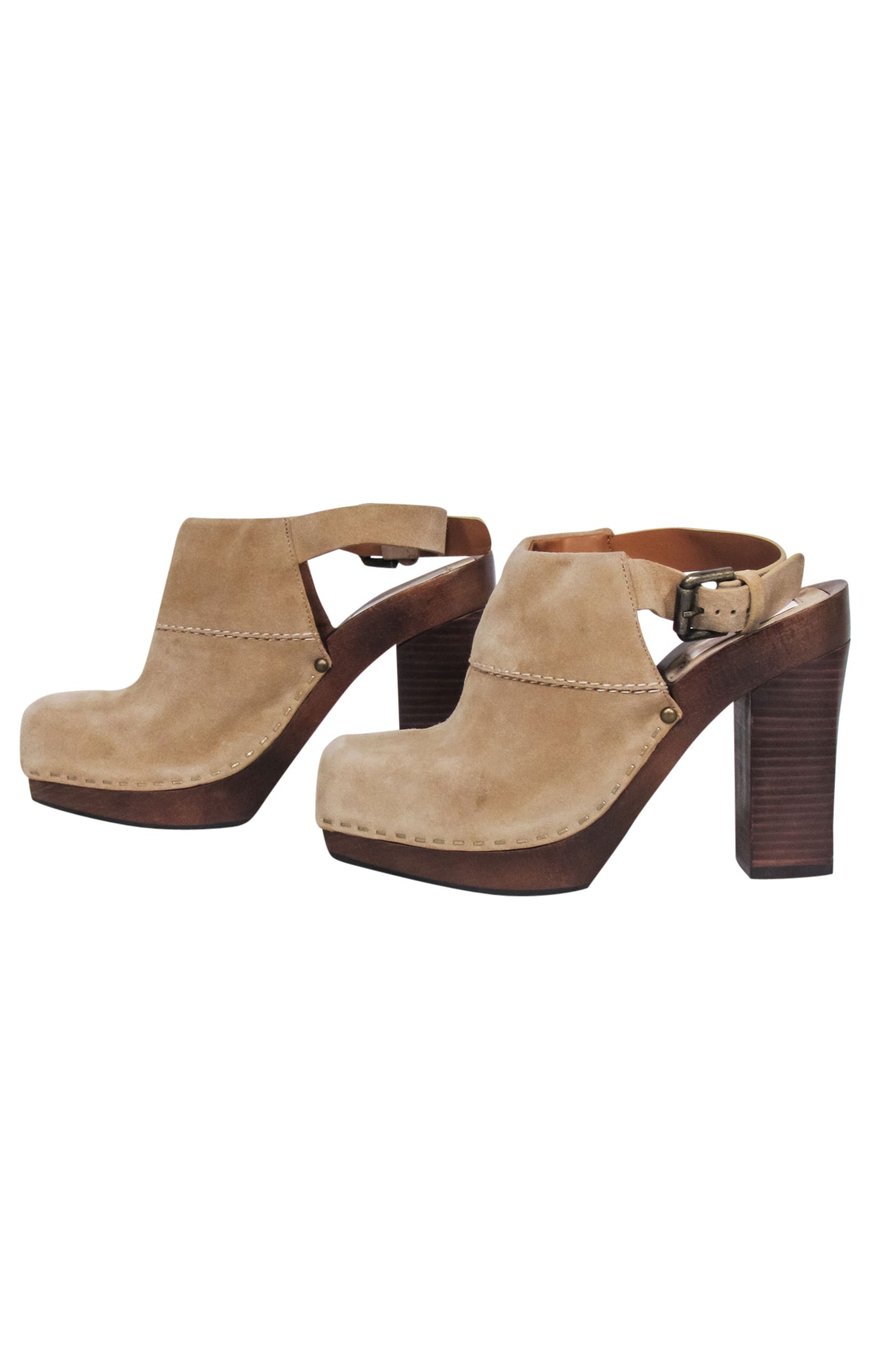 See by Chloe's Irresistible Beige Suede Platform Clog Pumps - Size 7