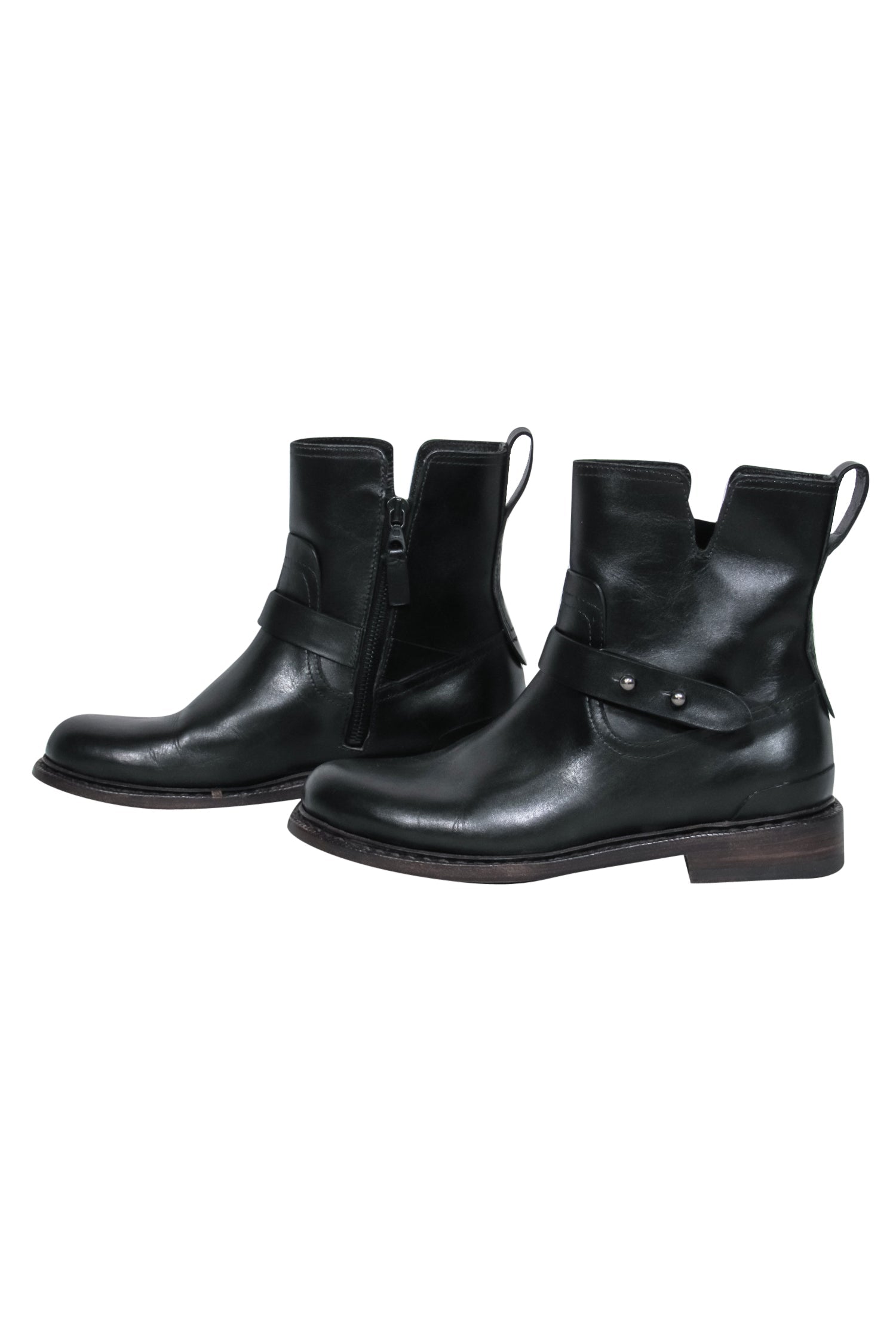 Rag & Bone Black Leather Ankle Booties with Buckle - Size 6