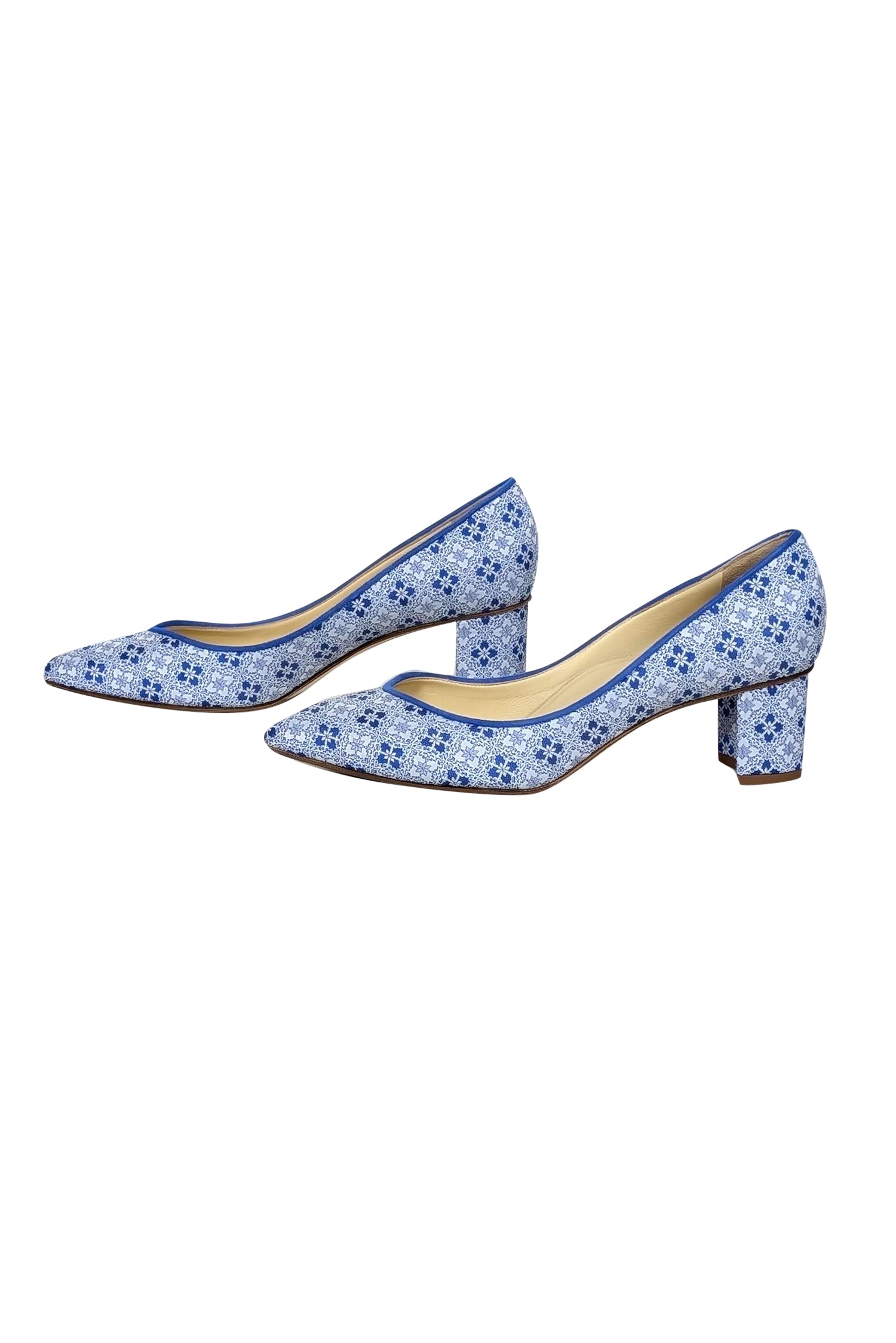 Sarah Flint - Stunning Blue & White Print Pointed Toe Block Heel Pumps in Size 9