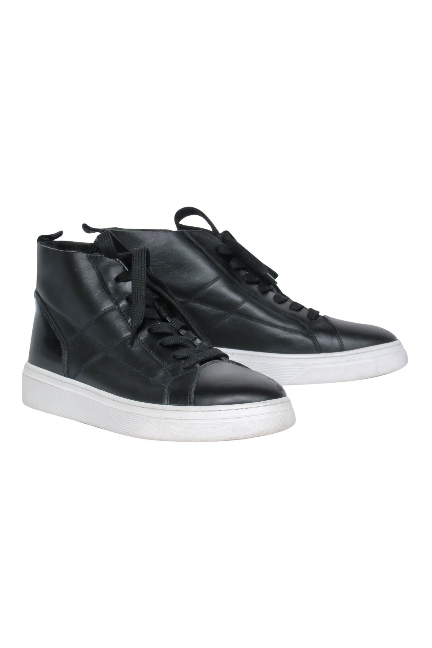 Hogan's Chic Black Leather High-Top Lace-Up Sneakers with Faux Fur Lining, Size 8