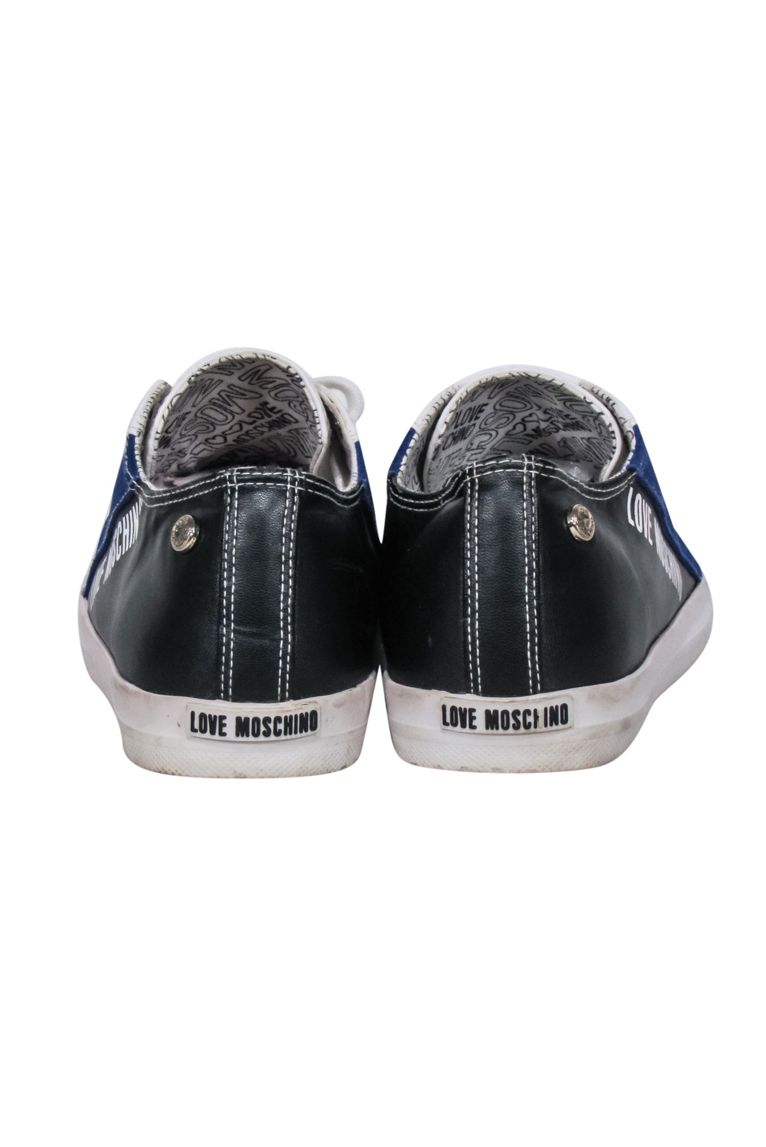 Love Moschino Stylish Lace - Up Sneakers in White, Blue & Black, Size 8