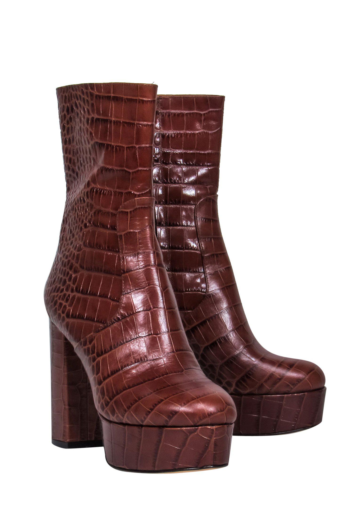 Paris Texas Brown Embossed Leather Platform Block Heel Boots - Size 8 - Unleash Your Rebellious Style!