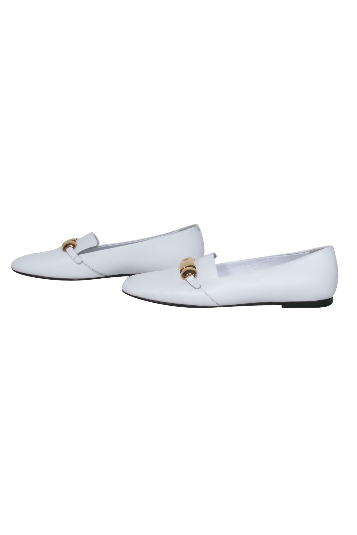 Burberry White Leather Loafers with Gold Buckle - Size 8: A Stylish Office Essential