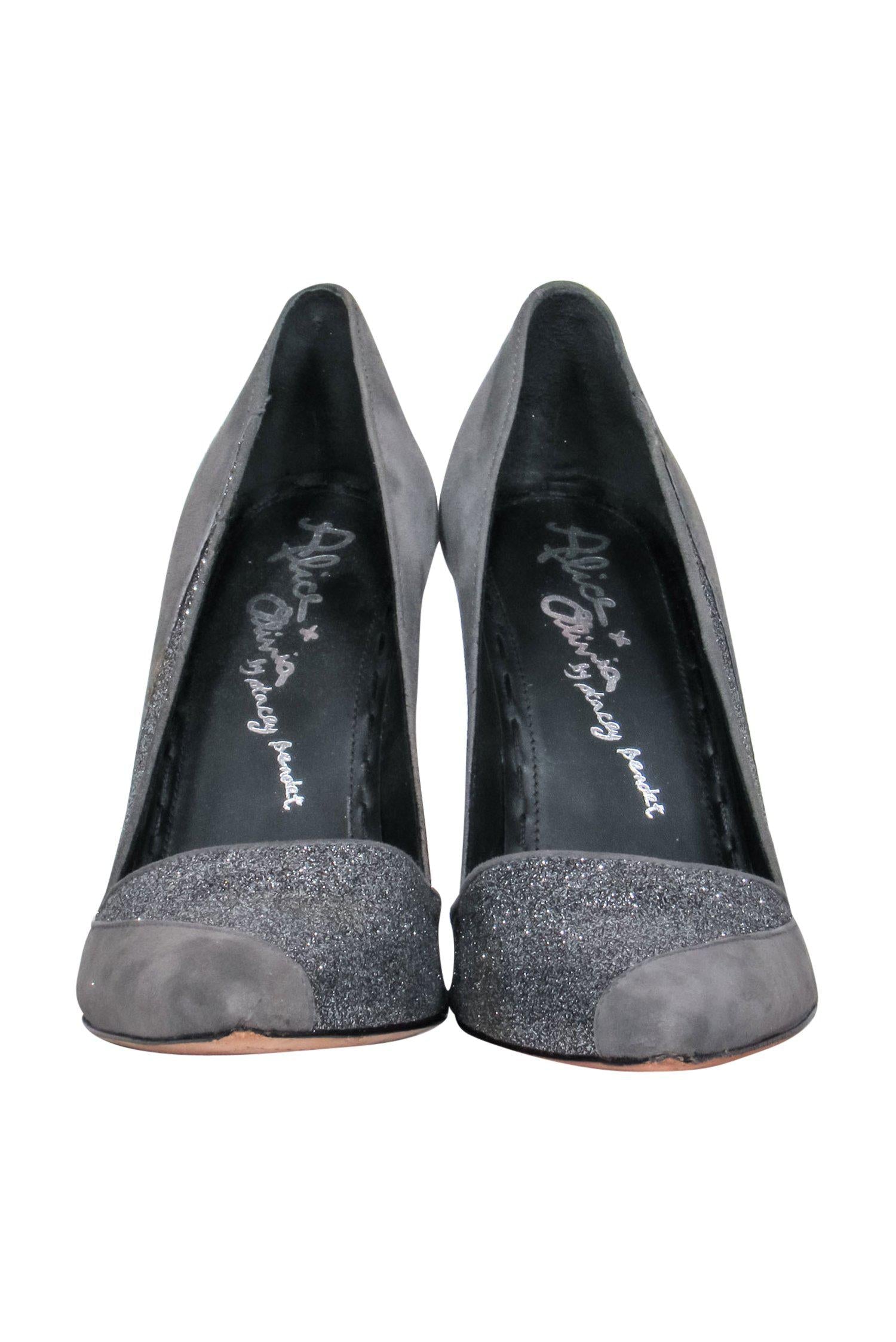 Alice & Olivia Grey Suede Sparkly Pointed Toe Pumps - Size 8.5