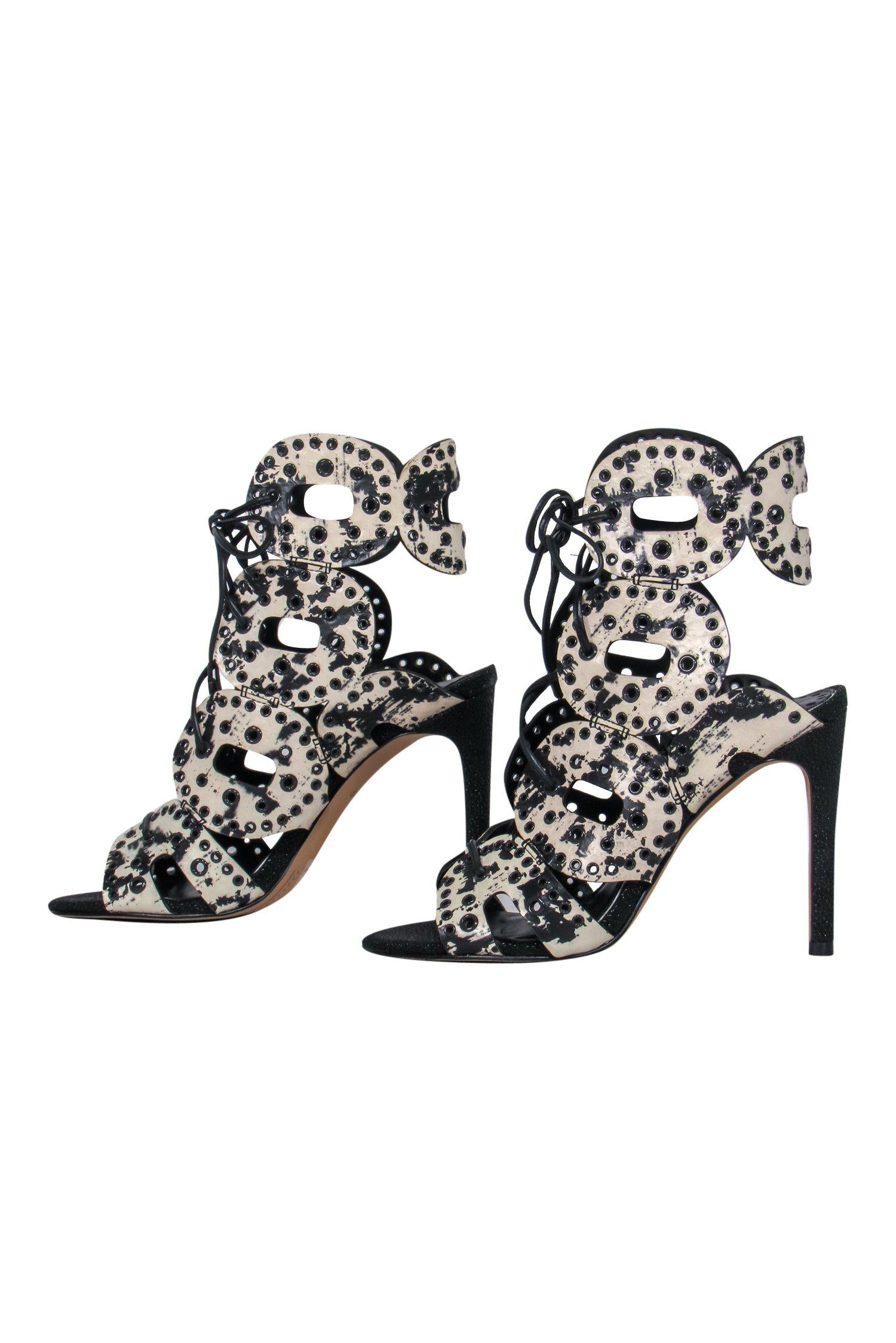 Dolce Vita - Stunning Black & Cream Crackled Cutout Lace - Up Stilettos Size 6