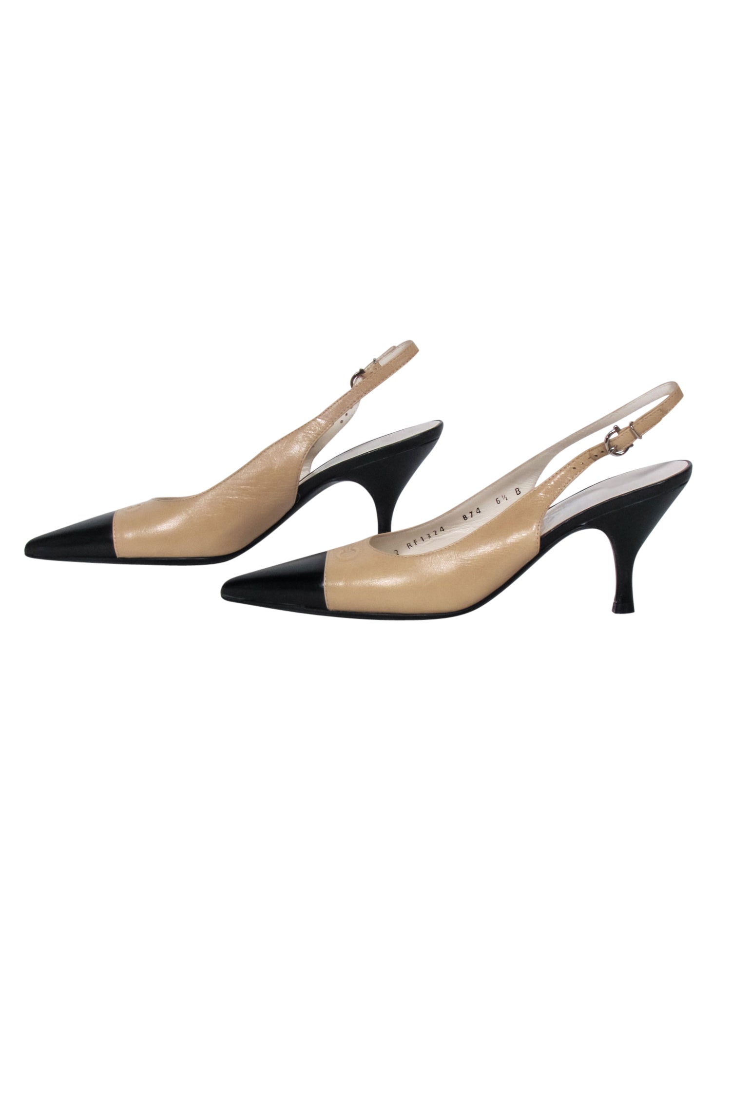 Ferragamo Cream & Black Cap Toe Slingback Pumps - Size 6.5: Elevate Your Style!