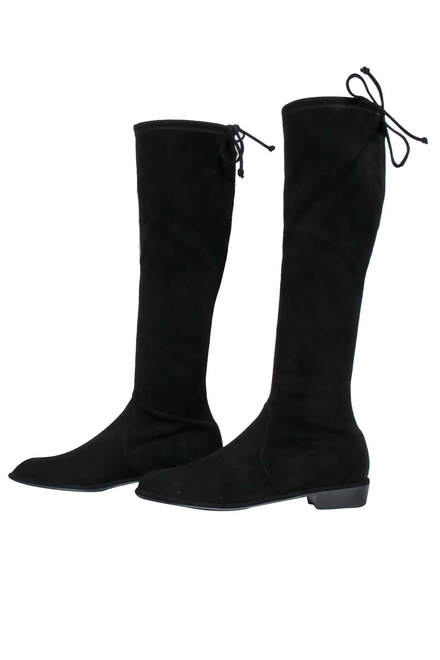 Stuart Weitzman's Stunning Black Suede Knee - High Flat Boots in Size 8