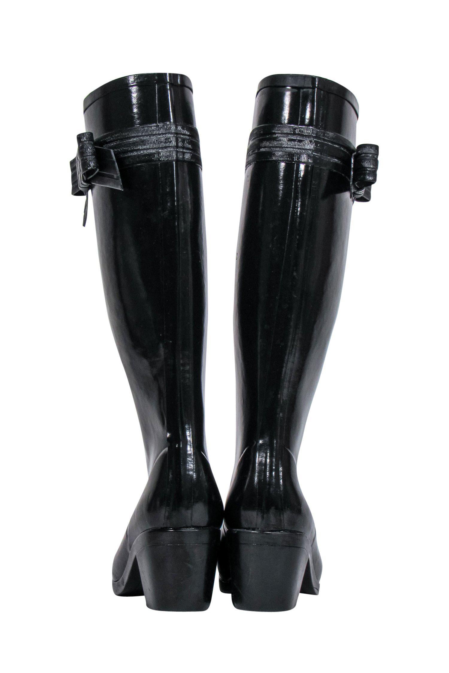 Kate Spade Stylish Black Knee - High Rain Boots with Bows, Size 7