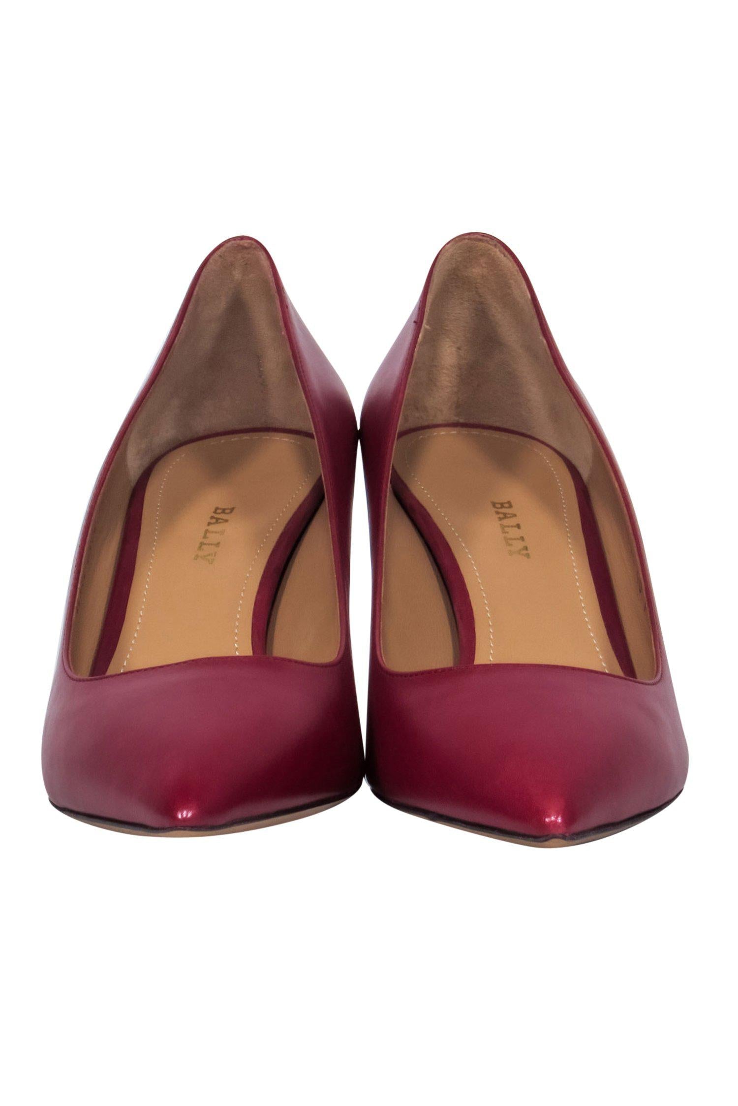 Bally's Stunning Maroon Leather Pointed Toe Elaise Pumps - Size 9.5