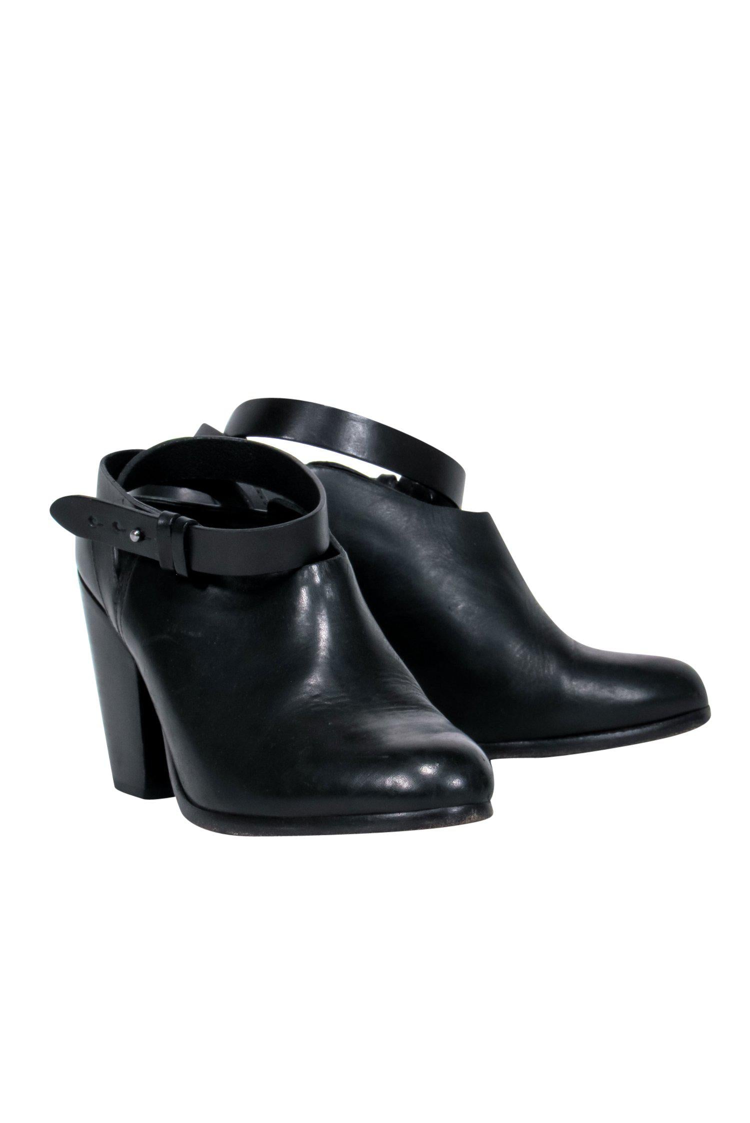 Rag & Bone - Stunning Black Leather Ankle Wrap Shooties, Size 7.5