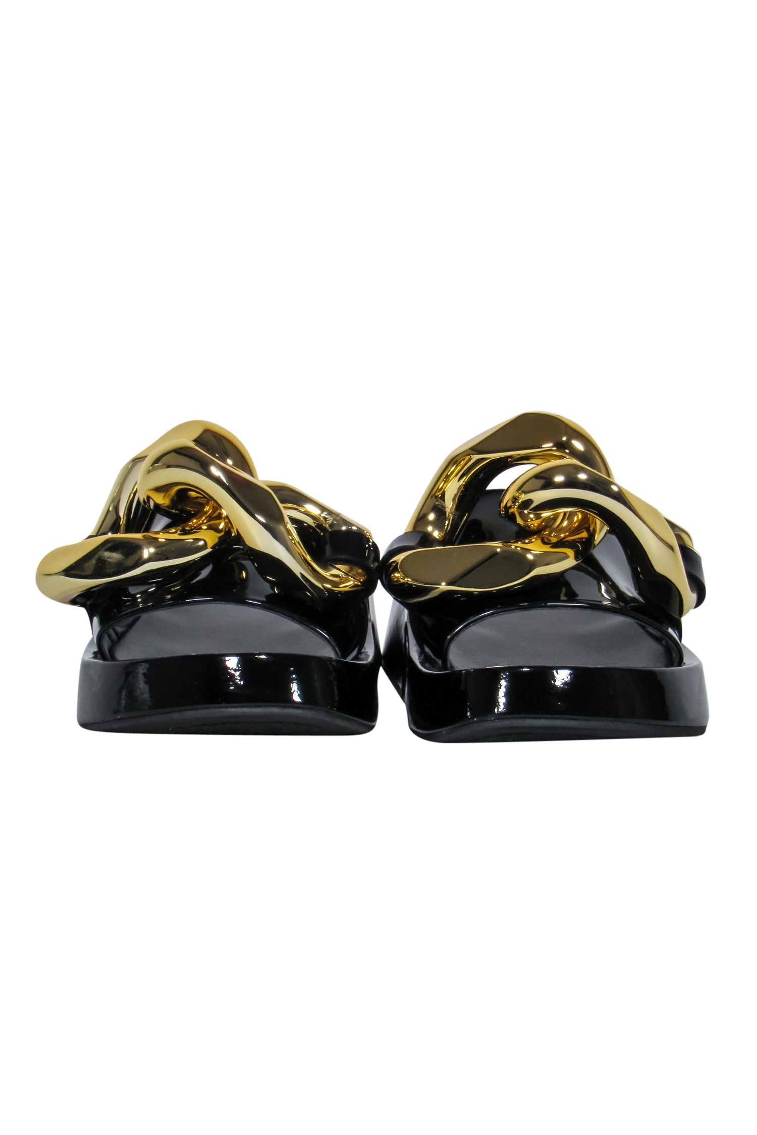 Jeffrey Campbell Black Patent Slide Sandals with Oversized Chain Link - Size 7.5