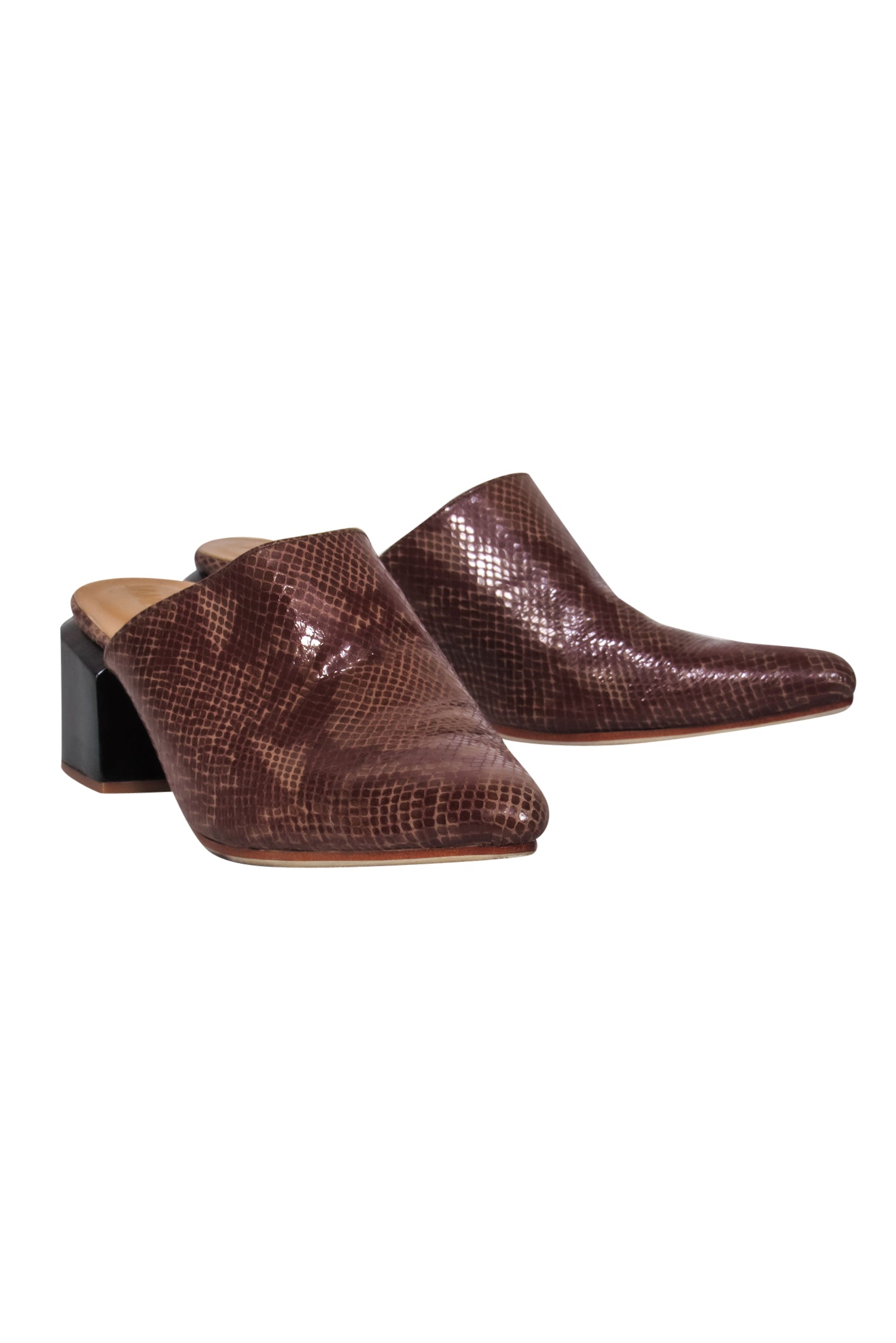 James Smith Brown Snakeskin Pointed Toe Heeled Mules - Size 10: Fashion's Wild Choice!