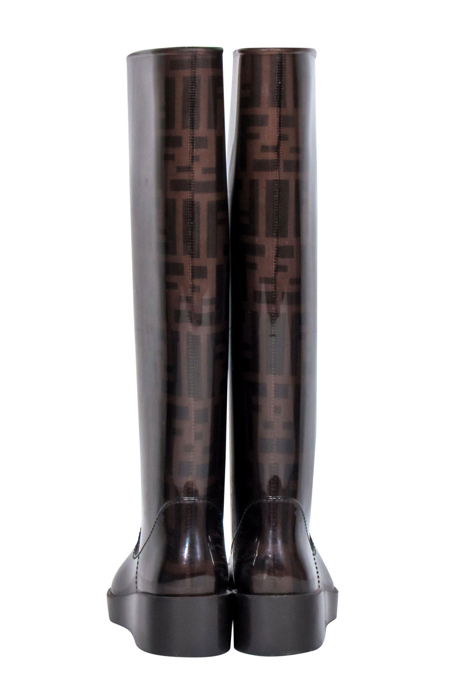 Fendi Brown Monogram Print Platform Rain Boots - Size 5: A Fashion Statement for Rainy Days