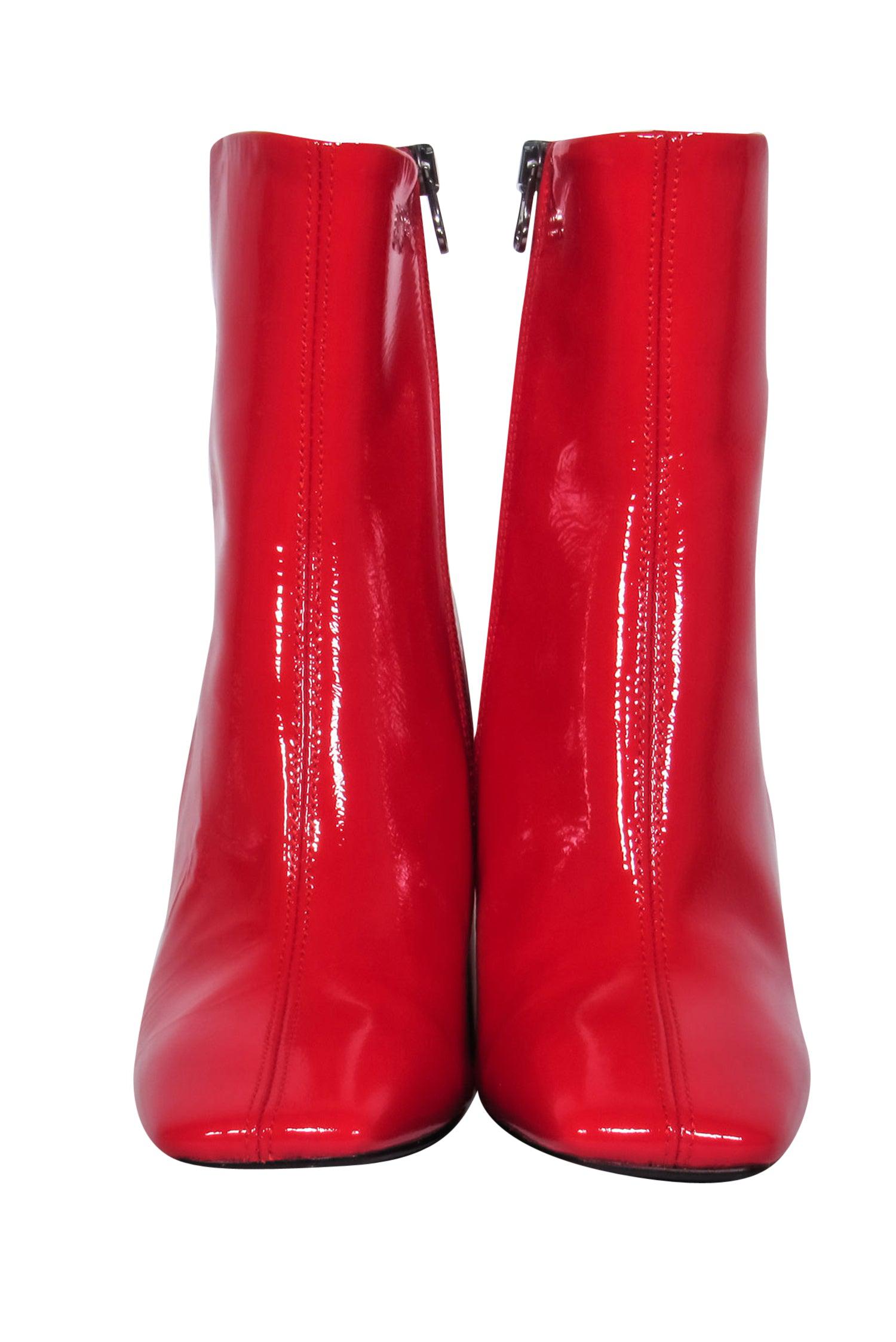 L'Intervalle Red Patent Leather Square Toe Block Heel Booties - Size 7