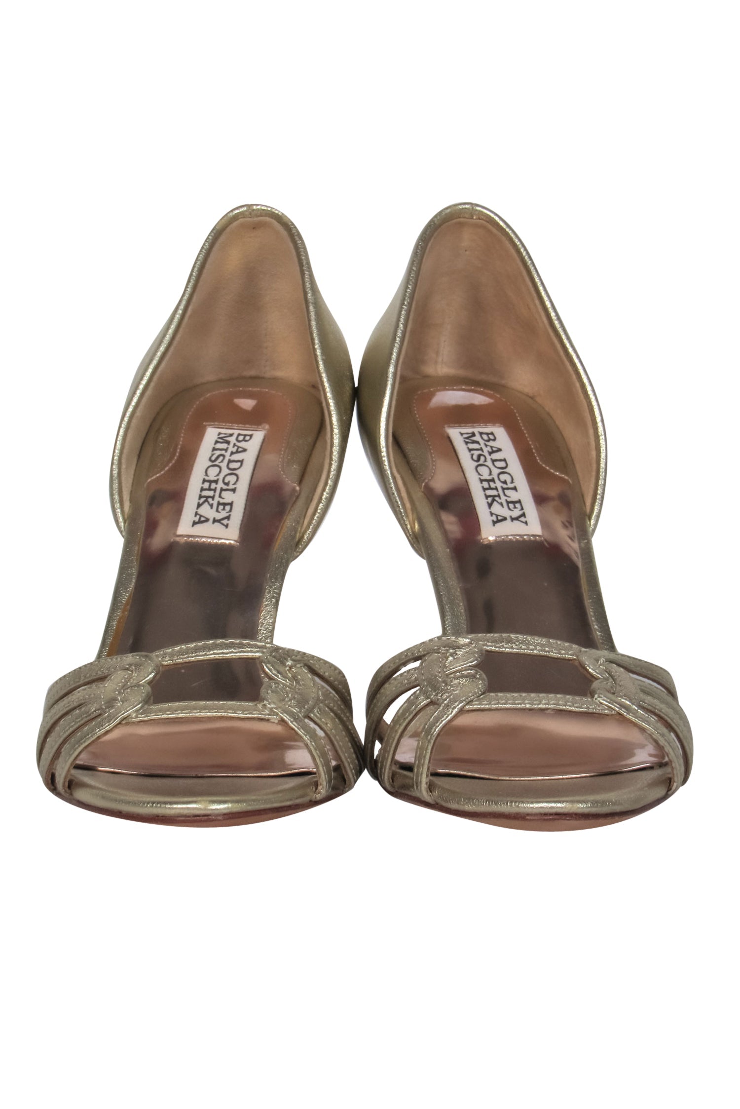 Badgley Mischka Gold Leather Strappy Heeled Sandals - Size 6