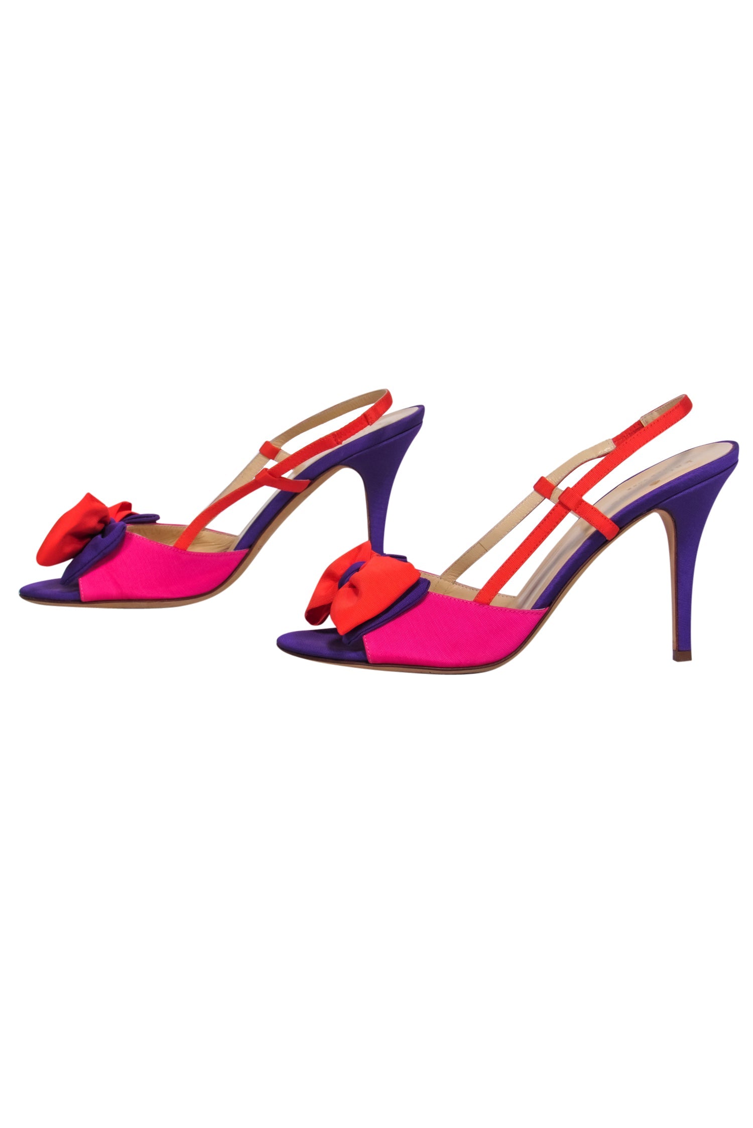 Kate Spade - Vivid Bright Pink, Orange & Purple Bow Slingback Pumps, Size 8
