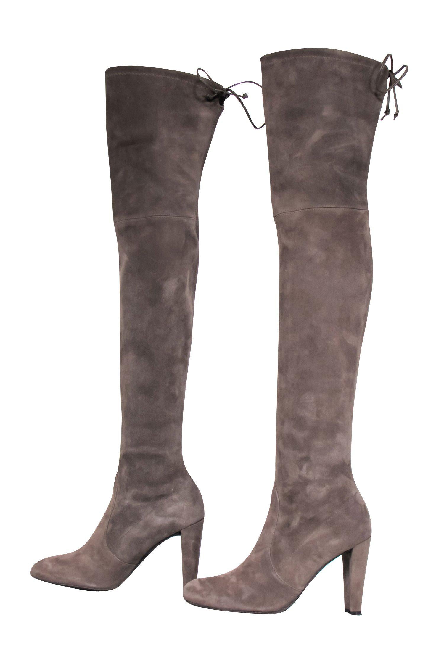 Stunning Stuart Weitzman Taupe Suede Over-the-Knee Heeled Boots - Size 7