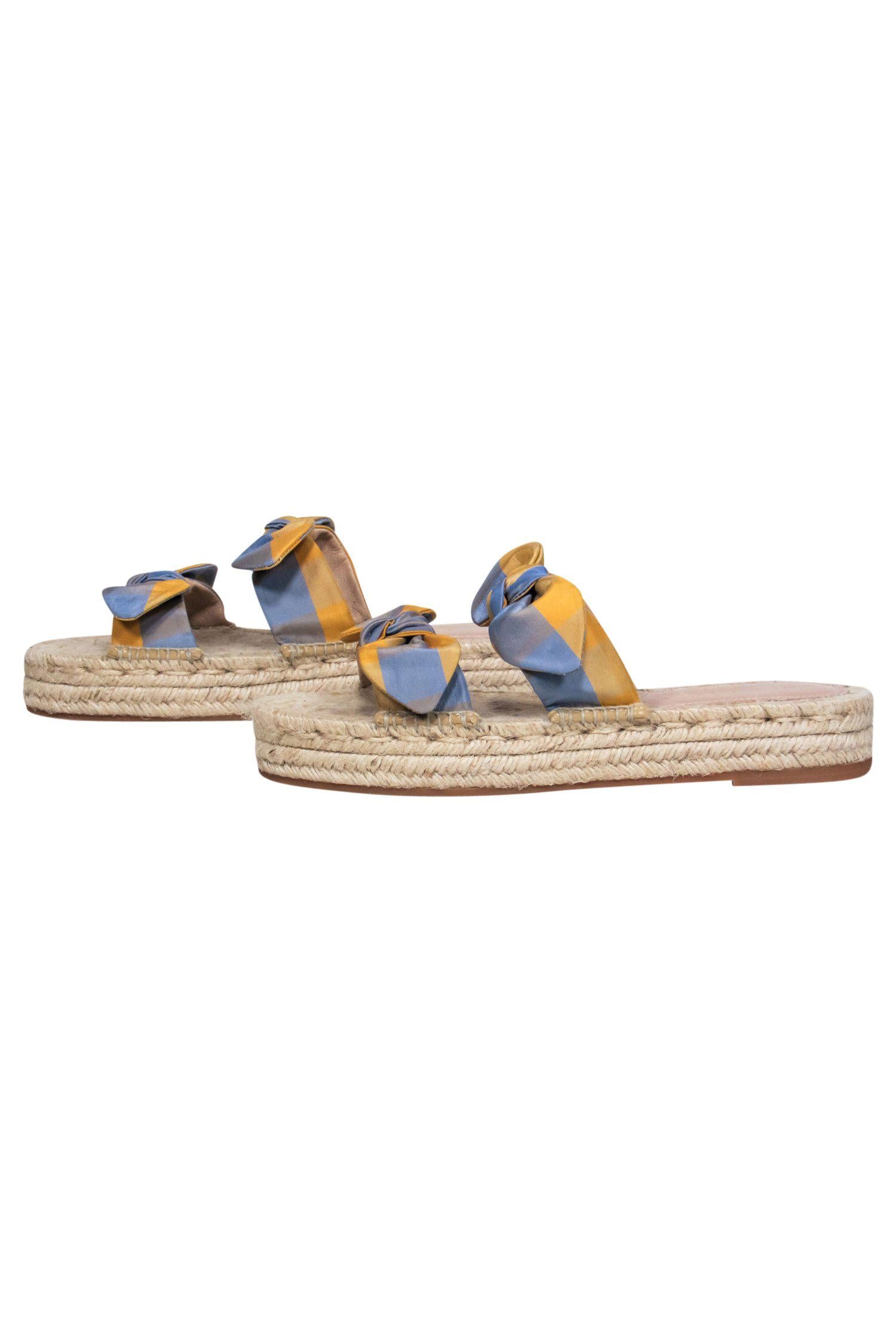 Loeffler Randall - Stylish Yellow & Blue Plaid Espadrille Sandals with Bows, Size 9