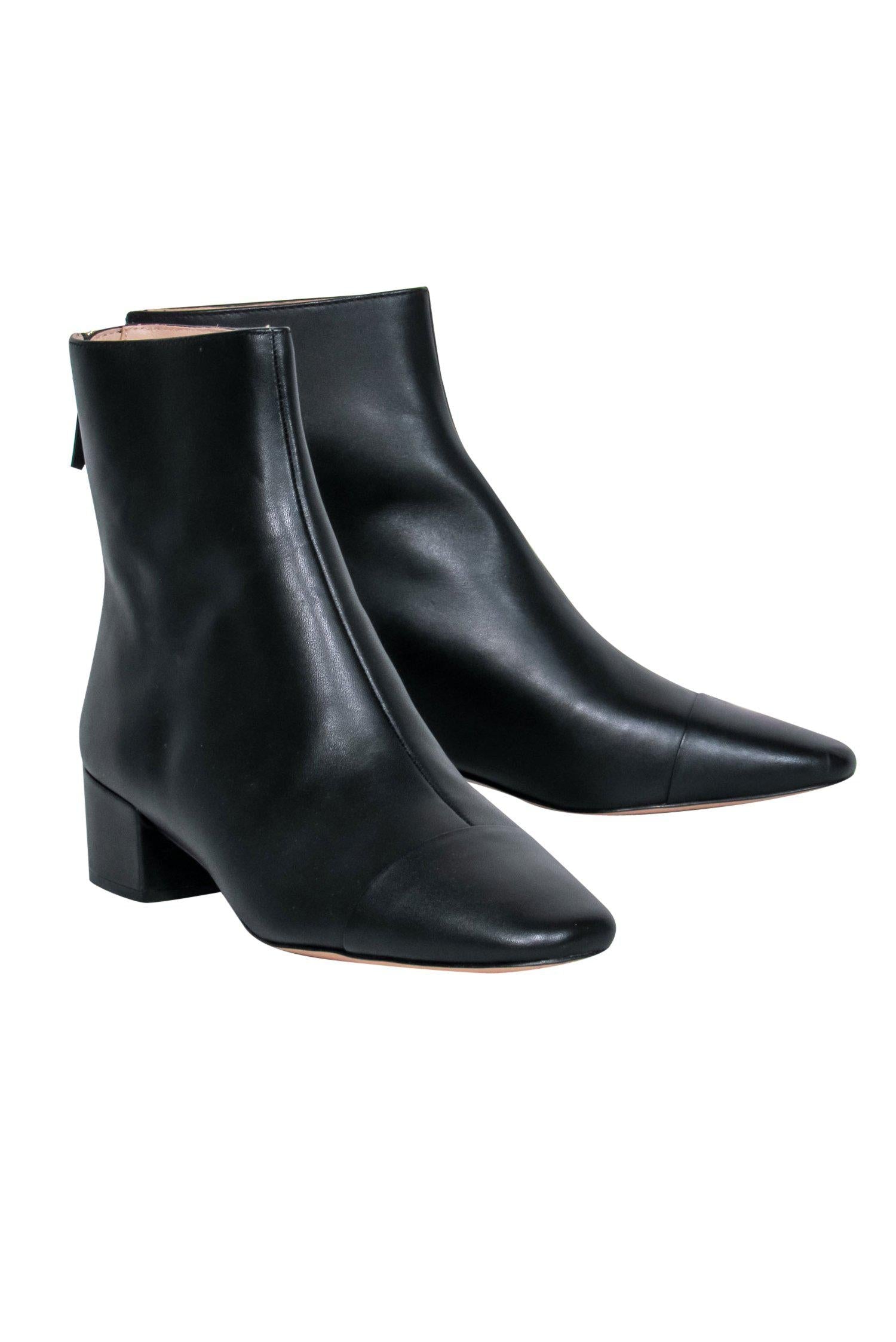 J.Crew's Chic Black Leather Almond Toe Chelsea Heel Booties - Size 8